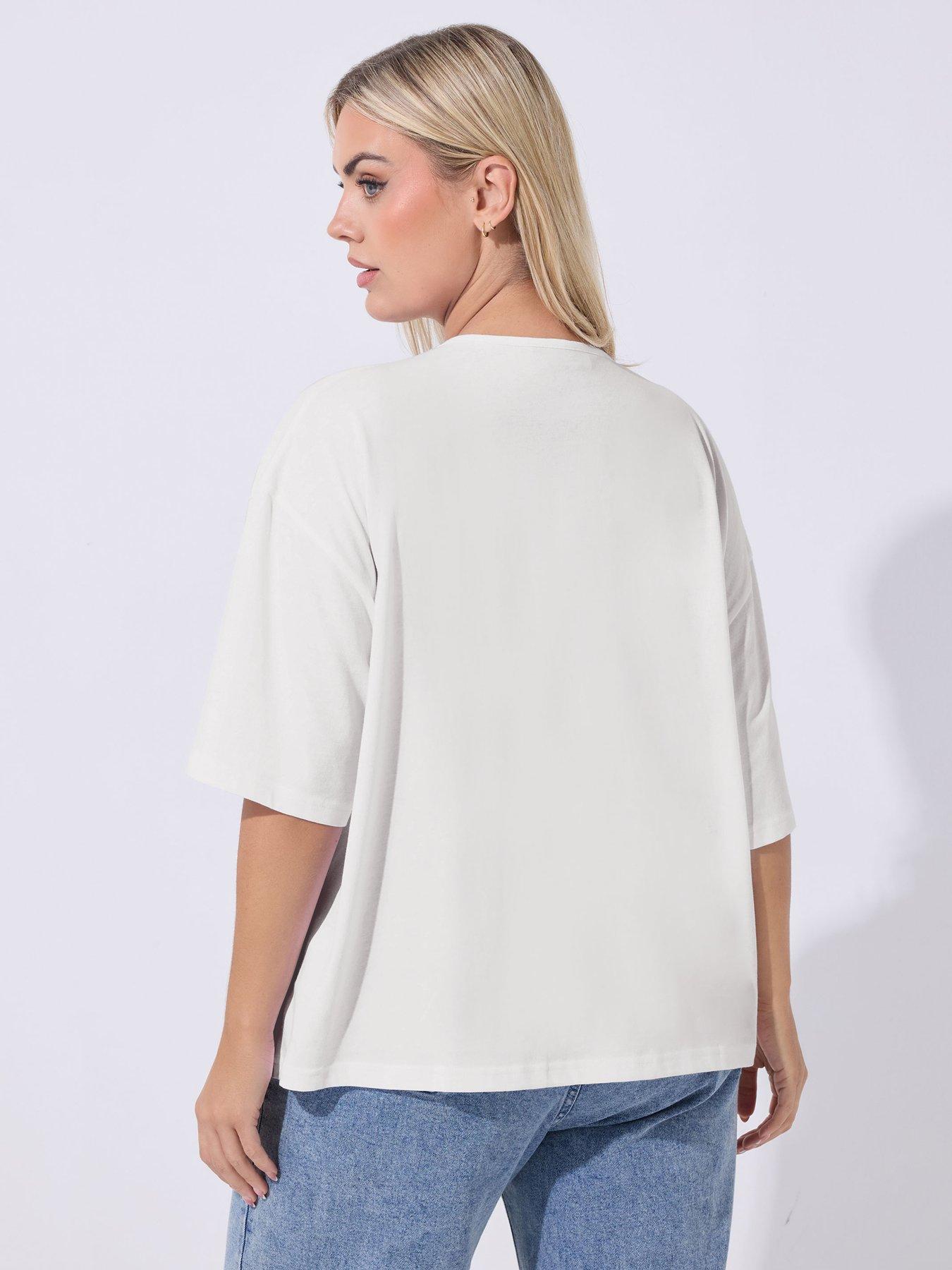 Image 2 of 5 of Yours Curve Floral Boxy T-Shirt - White