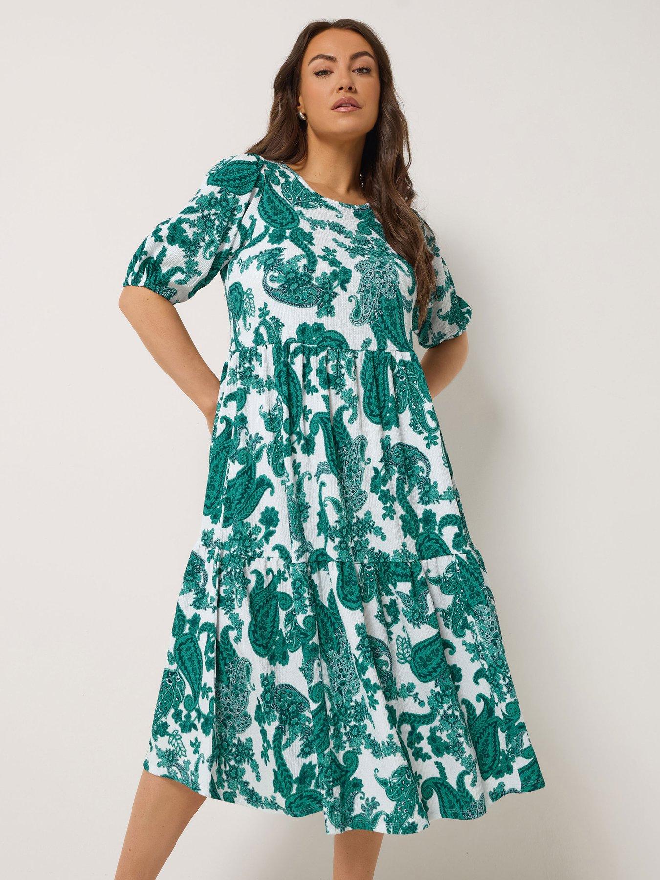Yours Curve Puff Sleeve Tiered Midaxi Dress - White