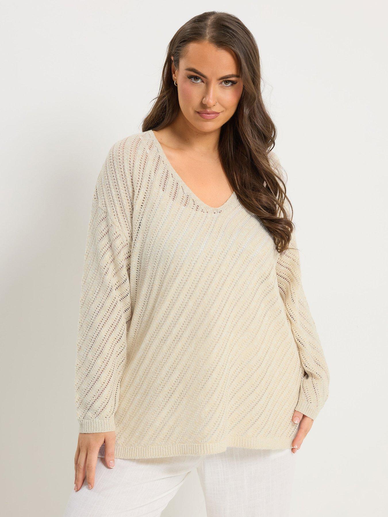 Yours Curve Long Sleeve Stitch Detail Jumper - Cream