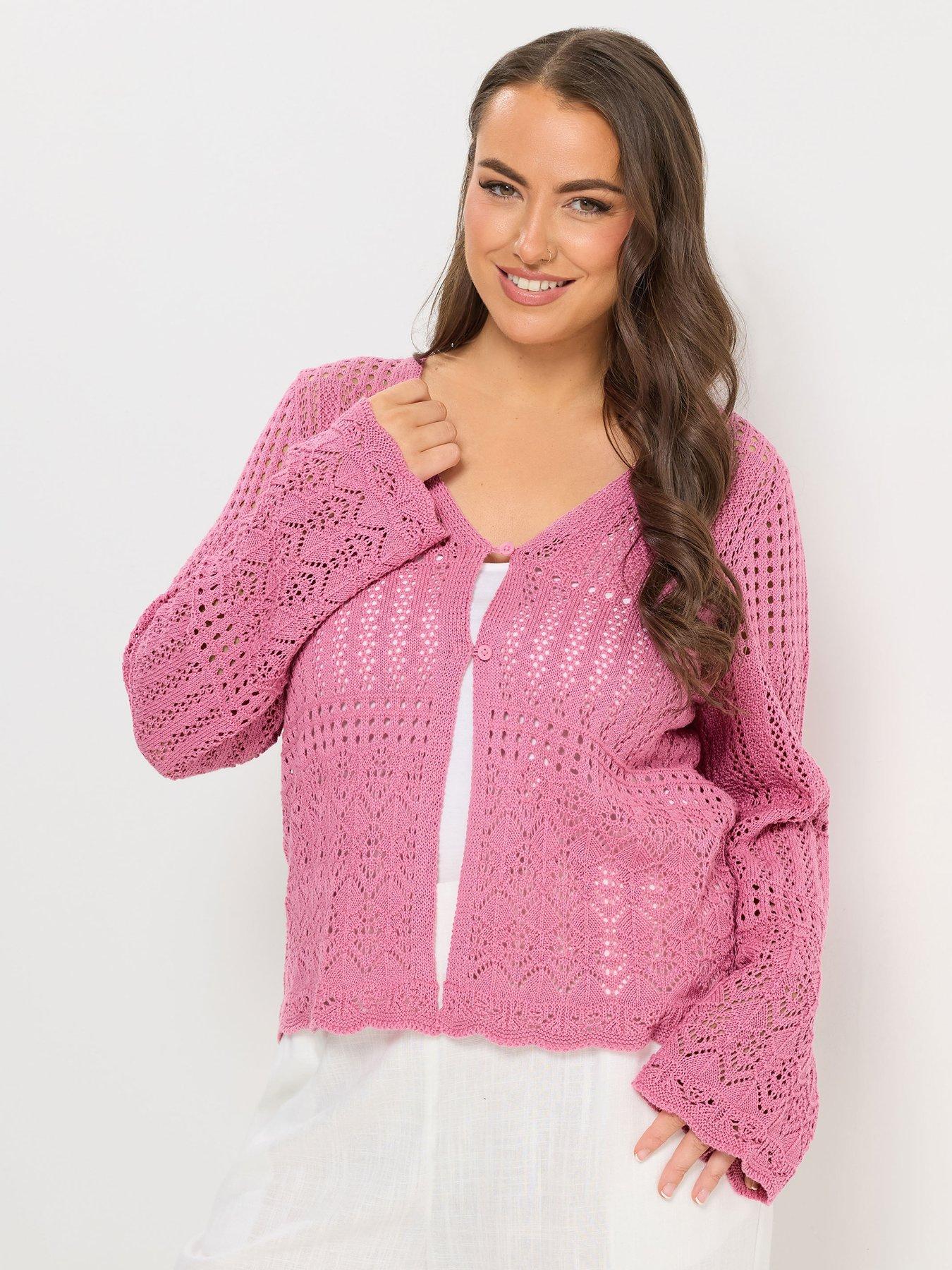 Image 1 of 5 of Yours Curve Pointelle Stitch Cardigan - Pink