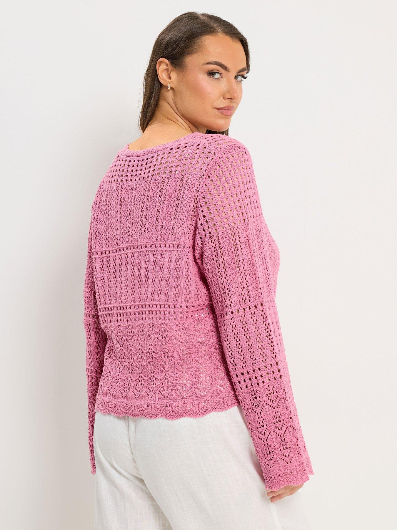Image 2 of 5 of Yours Curve Pointelle Stitch Cardigan - Pink