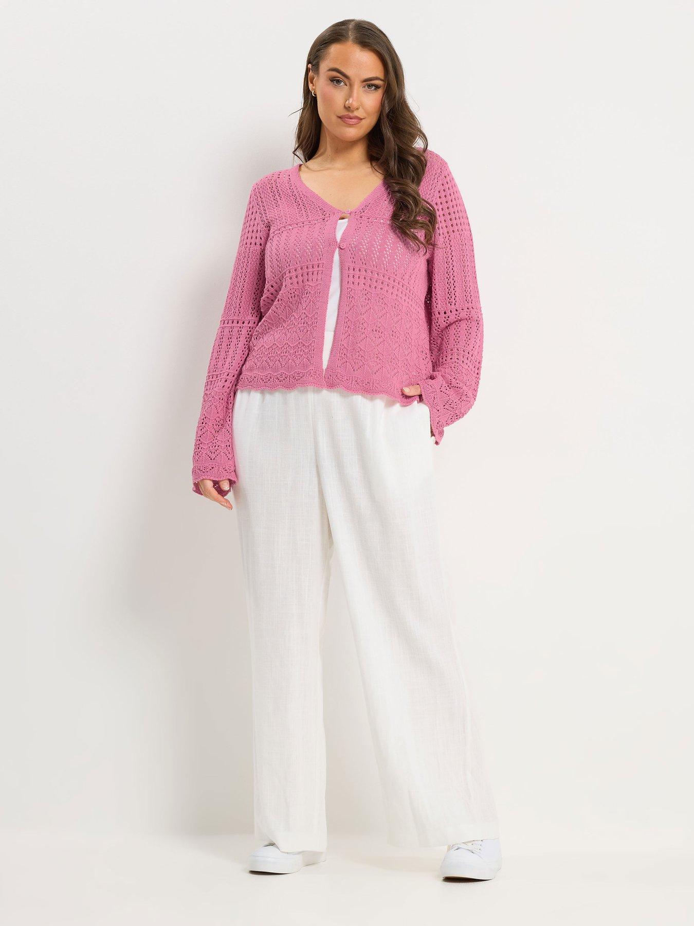 Image 3 of 5 of Yours Curve Pointelle Stitch Cardigan - Pink