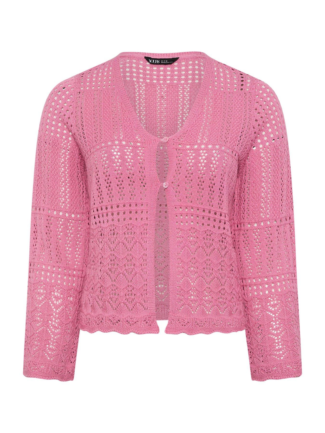 Image 5 of 5 of Yours Curve Pointelle Stitch Cardigan - Pink
