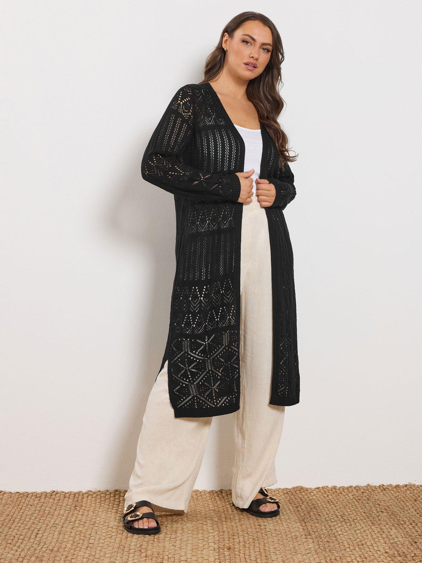 Yours Curve Maxi Pointelle Cardigan - Black