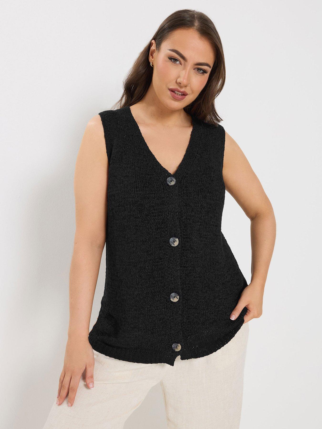 Yours Curve Knitted Waistcoat - Black