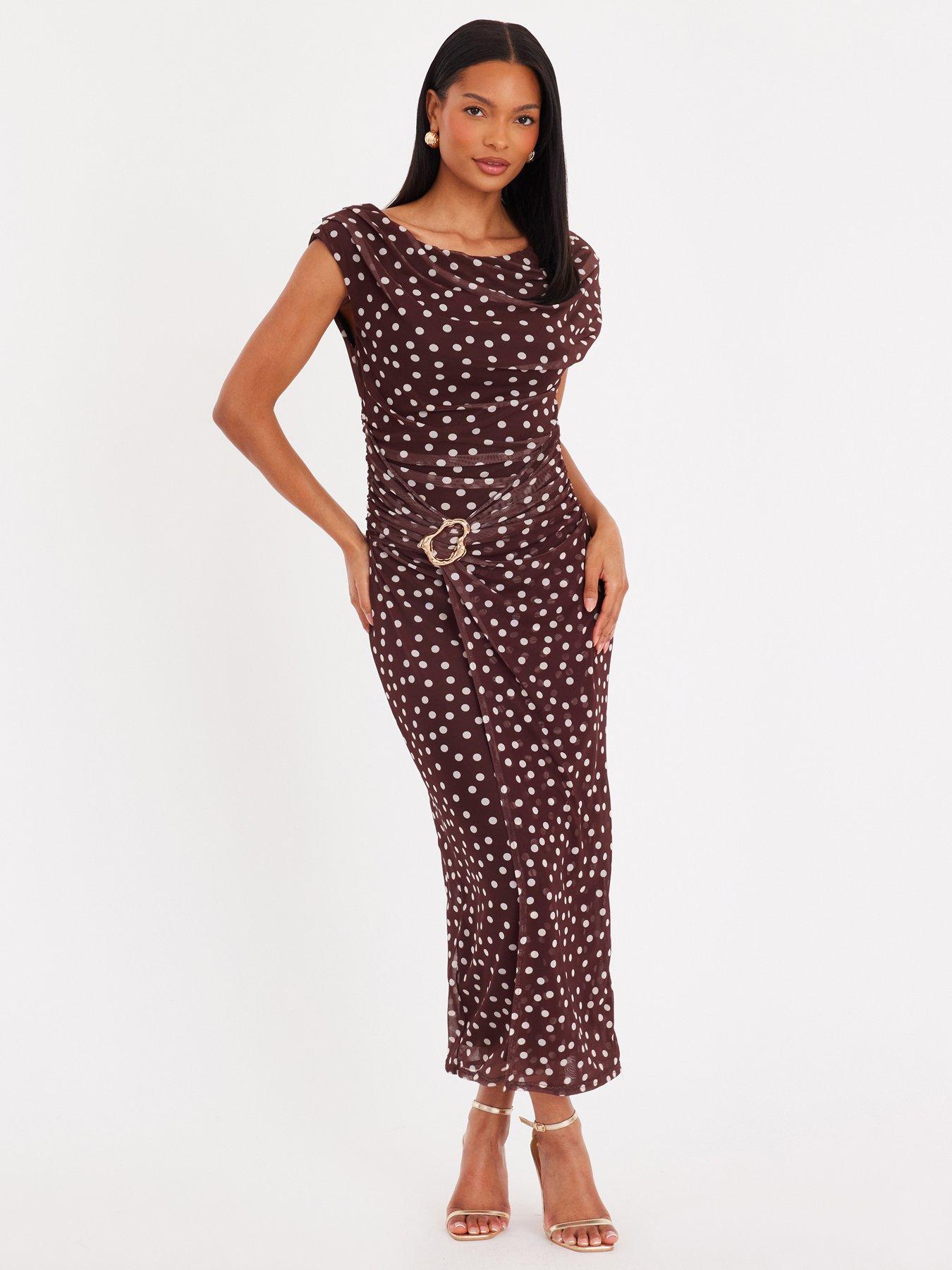 Quiz Brown Polka Dot Mesh Midaxi Dress