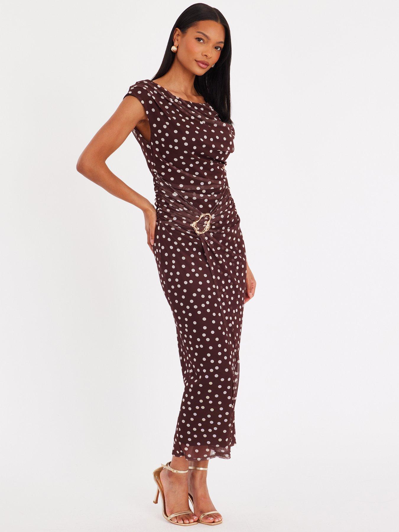 Quiz Brown Polka Dot Mesh Midaxi Dress | Very