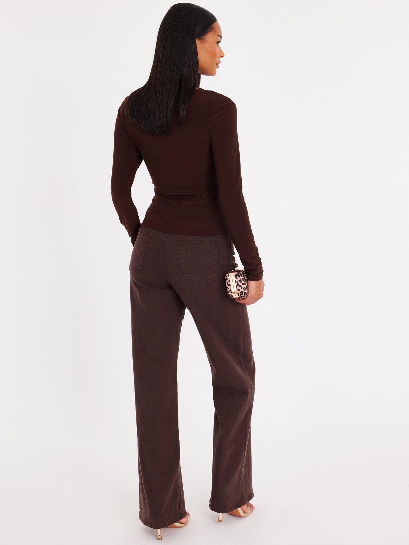 Image 2 of 6 of Quiz Brown Wrap Buckle Detail Top