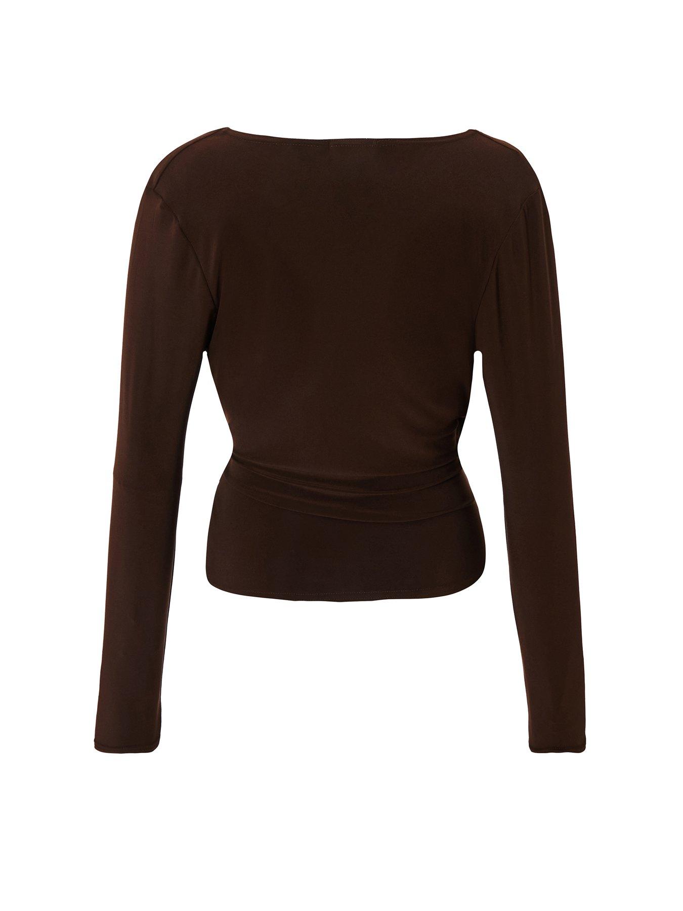 Image 5 of 6 of Quiz Brown Wrap Buckle Detail Top