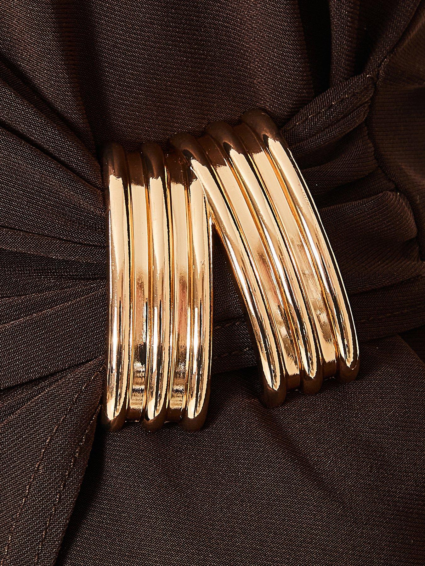 Image 6 of 6 of Quiz Brown Wrap Buckle Detail Top
