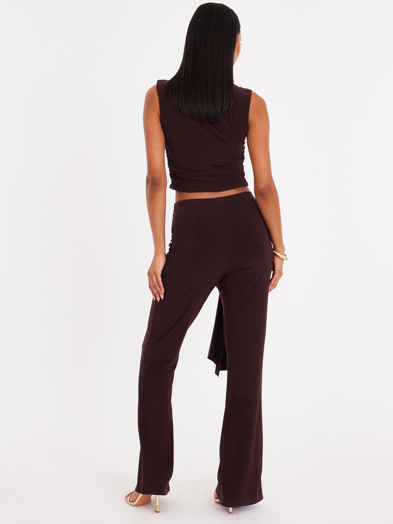 Image 2 of 6 of Quiz Brown Gold Trim Cropped Top