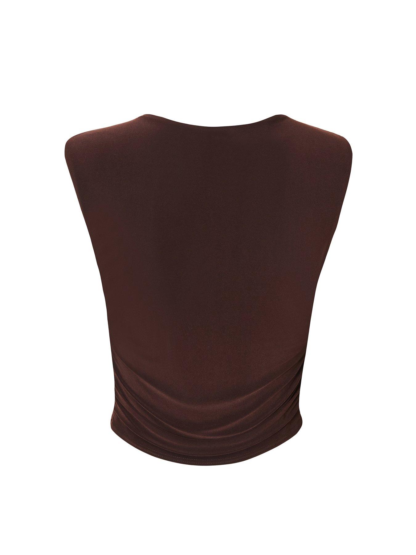 Image 5 of 6 of Quiz Brown Gold Trim Cropped Top