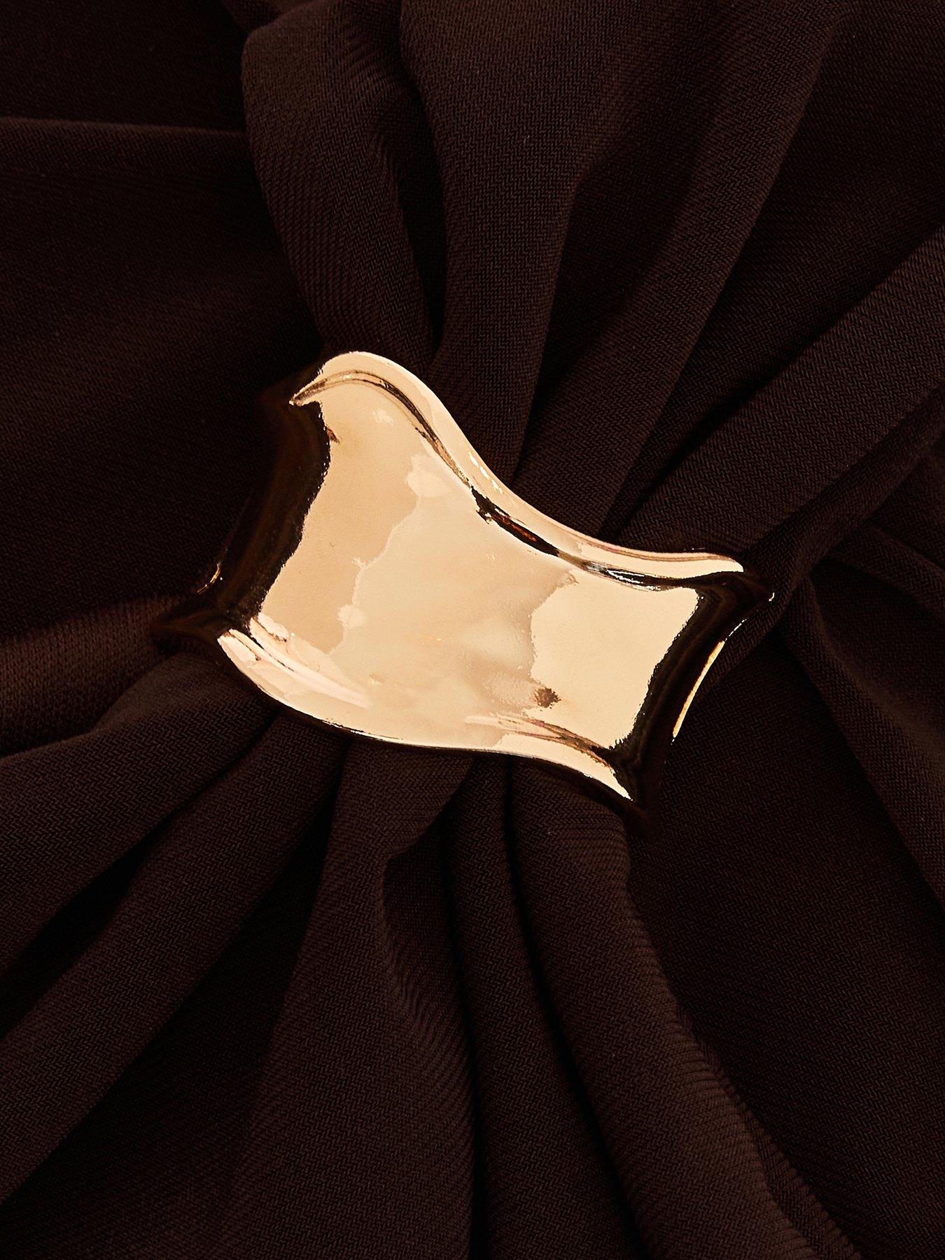 Image 6 of 6 of Quiz Brown Gold Trim Cropped Top
