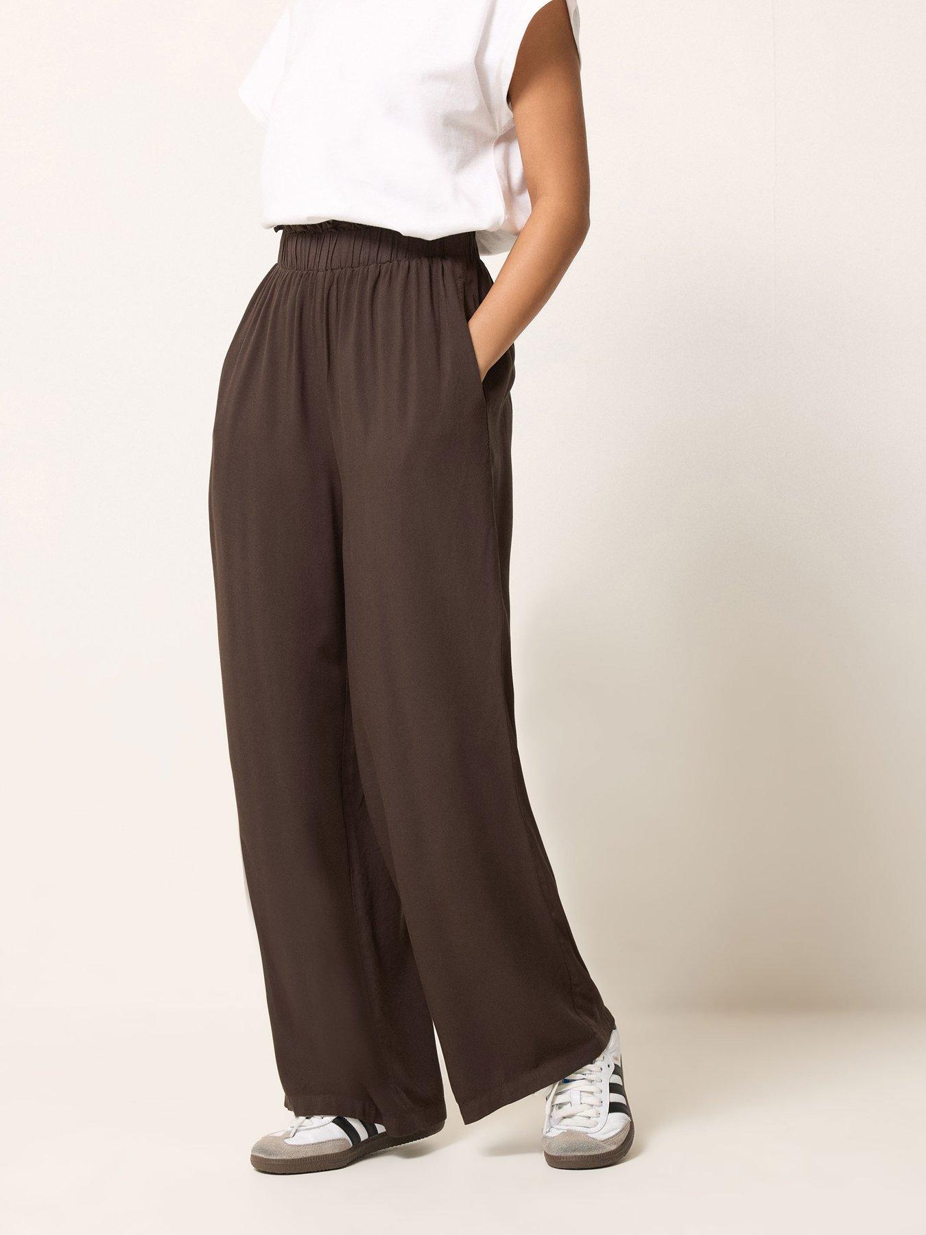 PixieGirl Petite Acid Wash Wide Leg Trousers - Brown