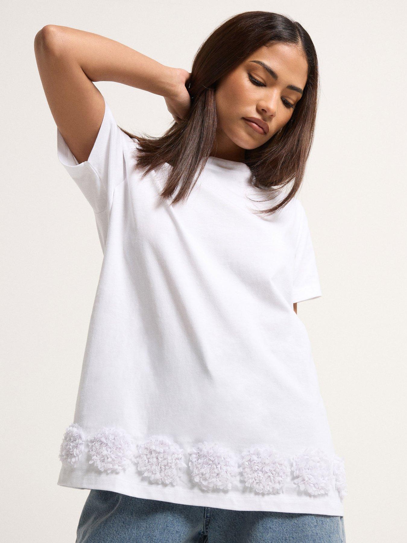 PixieGirl Petite Flower Hem T-Shirt - White