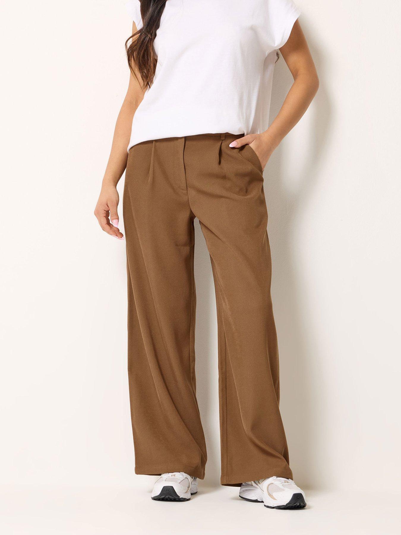 PixieGirl Petite Formal Wide Leg Trousers - Brown