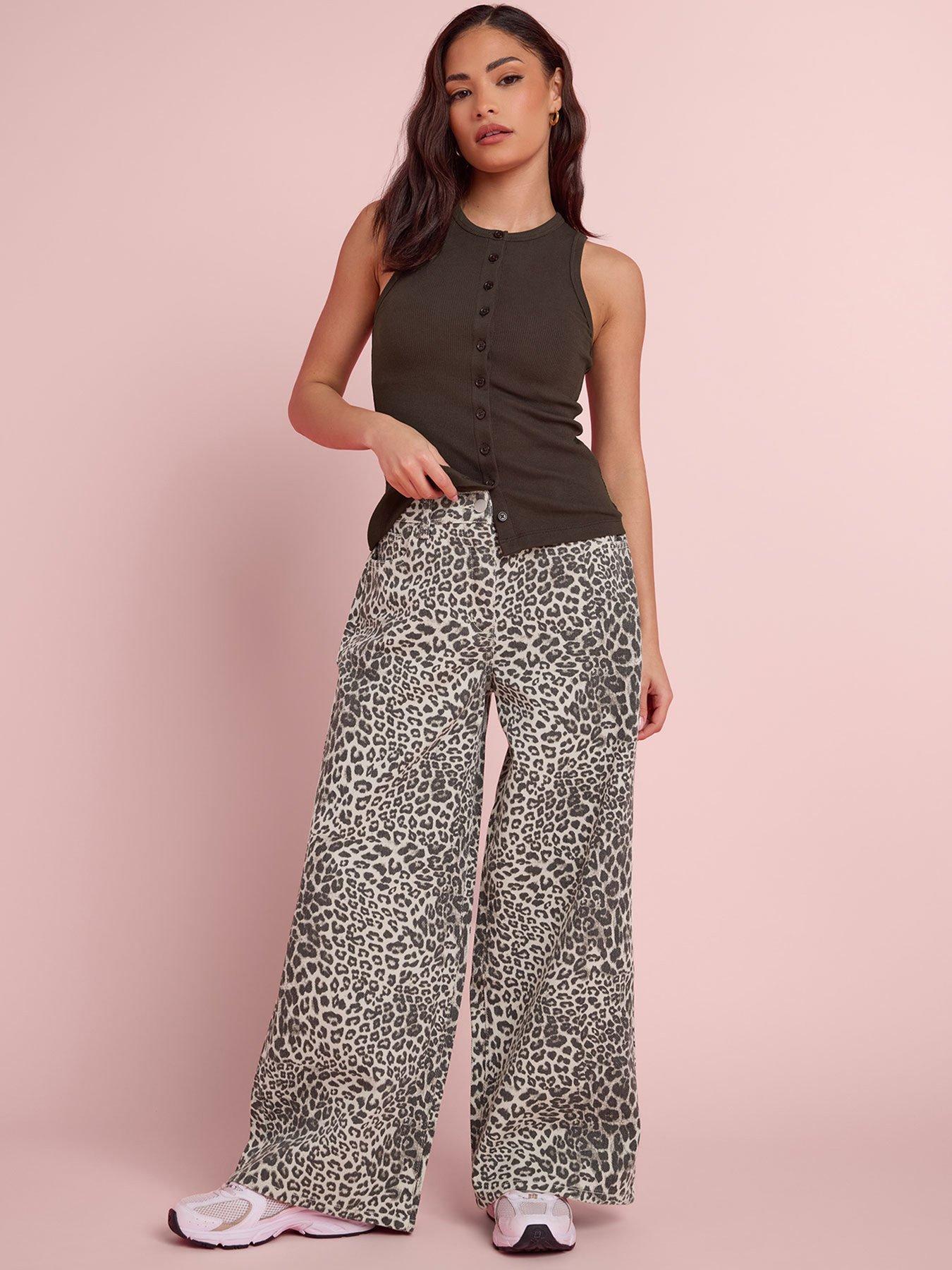 Image 1 of 6 of PixieGirl Petite Animal Wide Leg Jeans