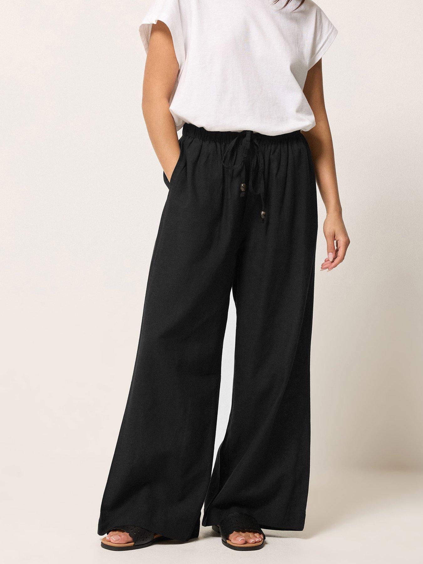 PixieGirl Petite Bead Drawstring Wide Leg Trousers - Black