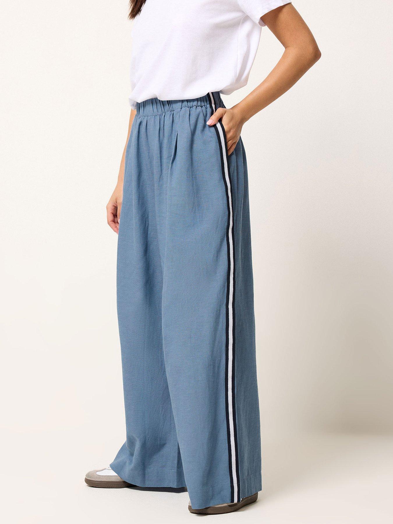 PixieGirl Petite Side Stripe Wide Leg Trousers - Blue