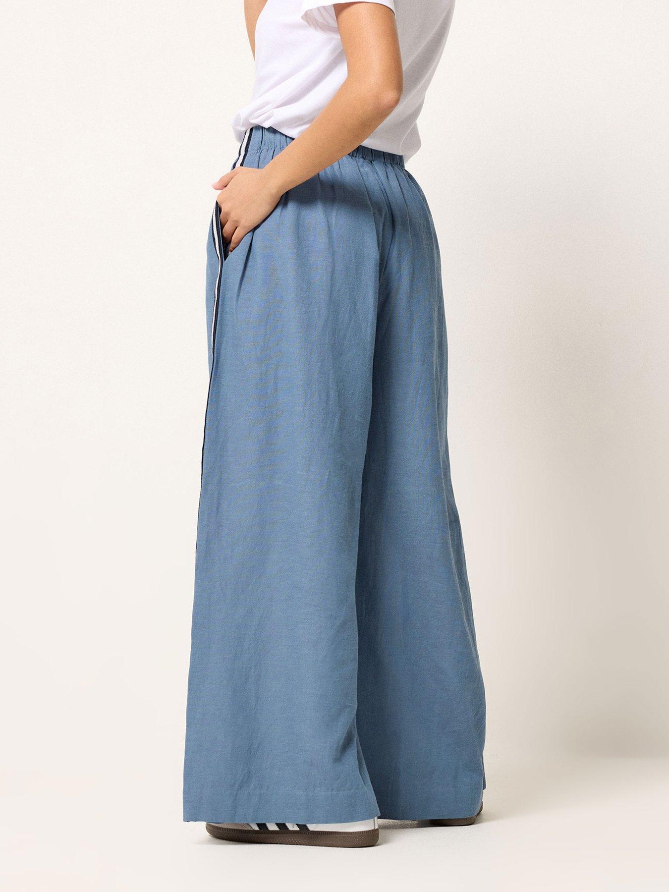 Image 2 of 5 of PixieGirl Petite Side Stripe Wide Leg Trousers - Blue