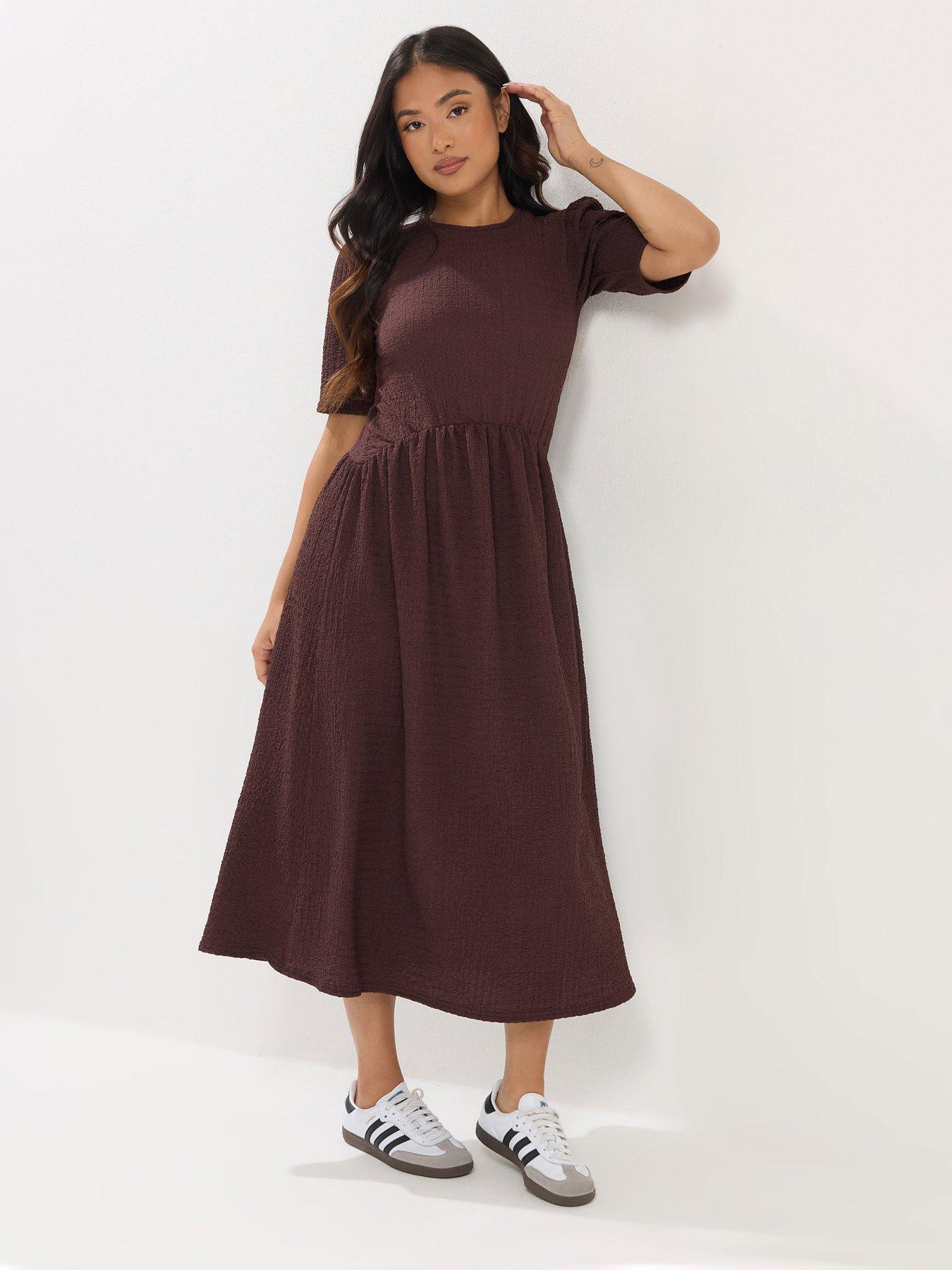 PixieGirl Petite Textured Midi Dress - Brown