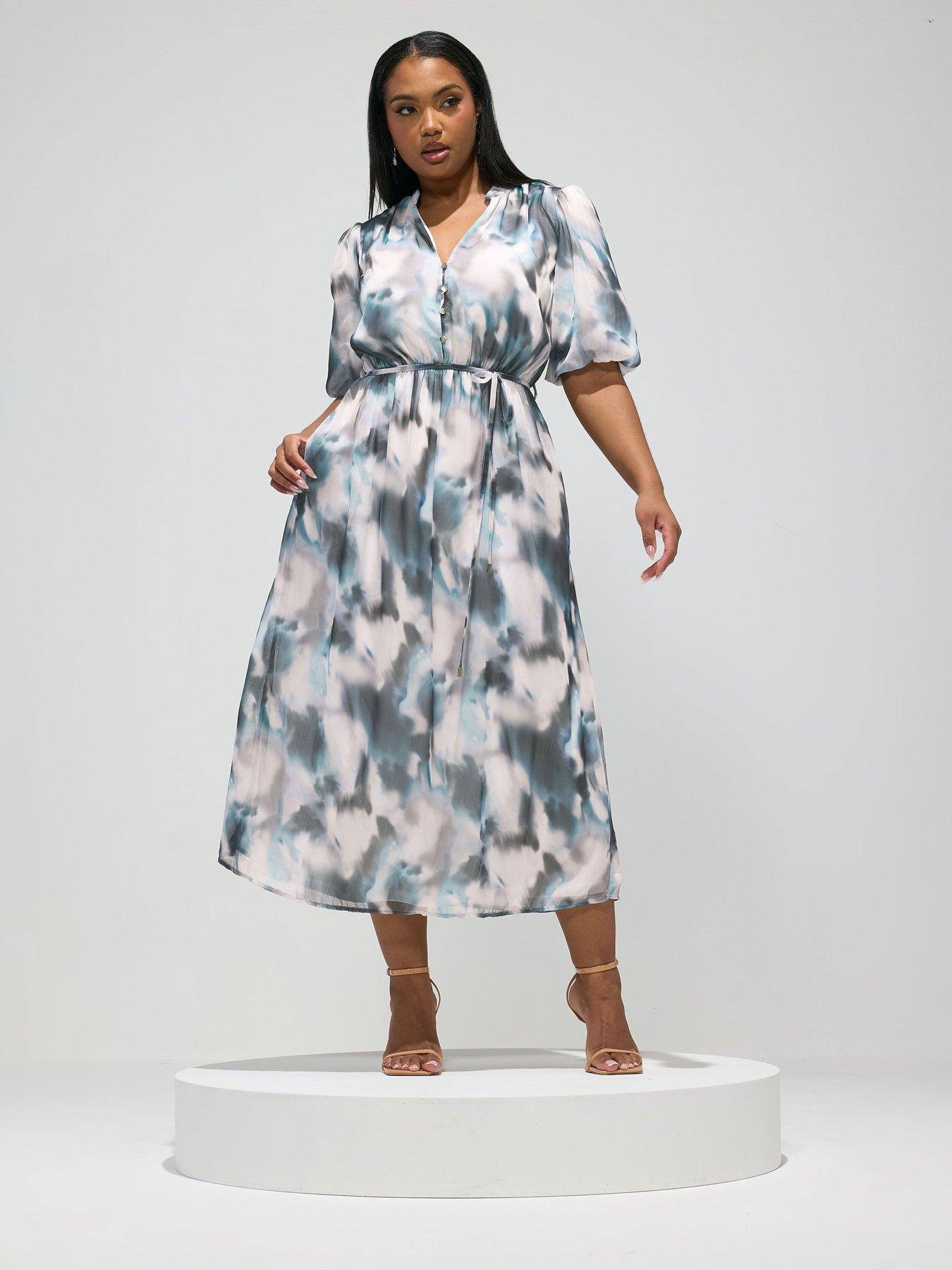 Yours Curve Abstract Print Shirt Dress - Blue