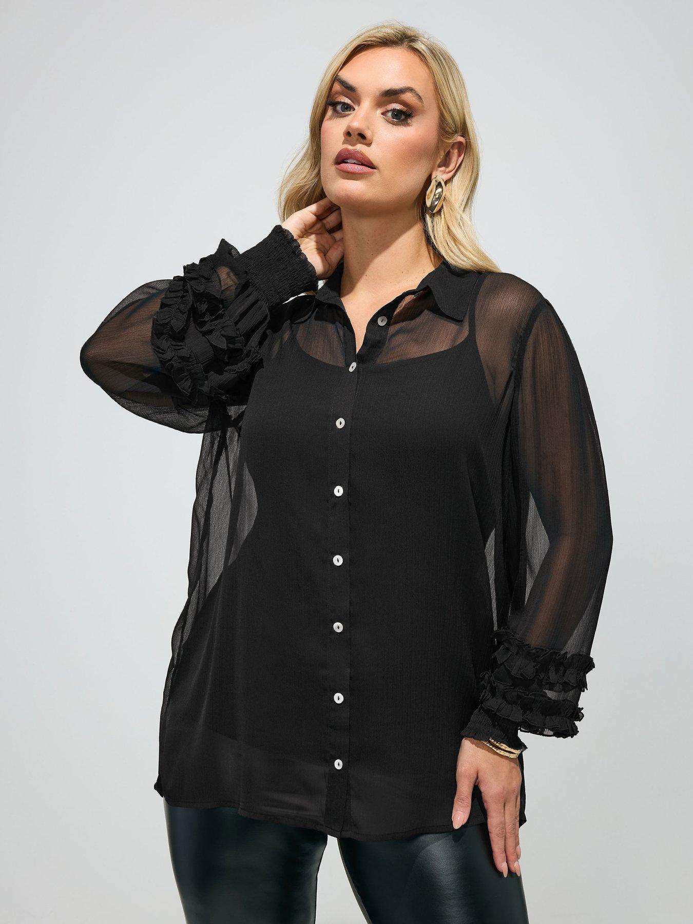 Yours Curve Cuffed Shirt - Black