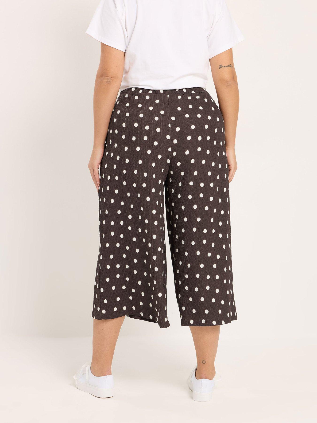 Image 2 of 5 of Yours Curve Polka Dot Printed Jersey Culotte - Brown