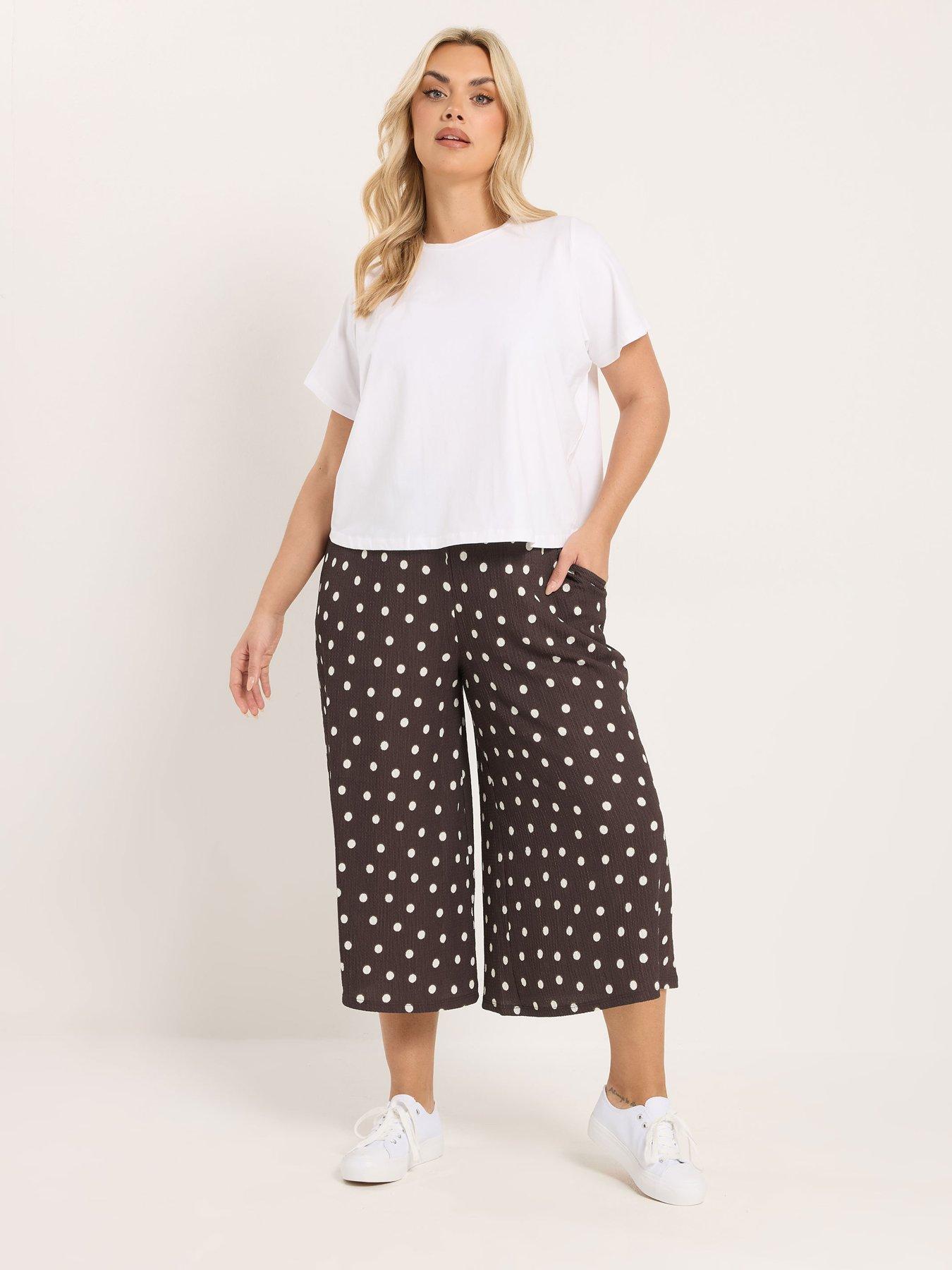 Image 3 of 5 of Yours Curve Polka Dot Printed Jersey Culotte - Brown
