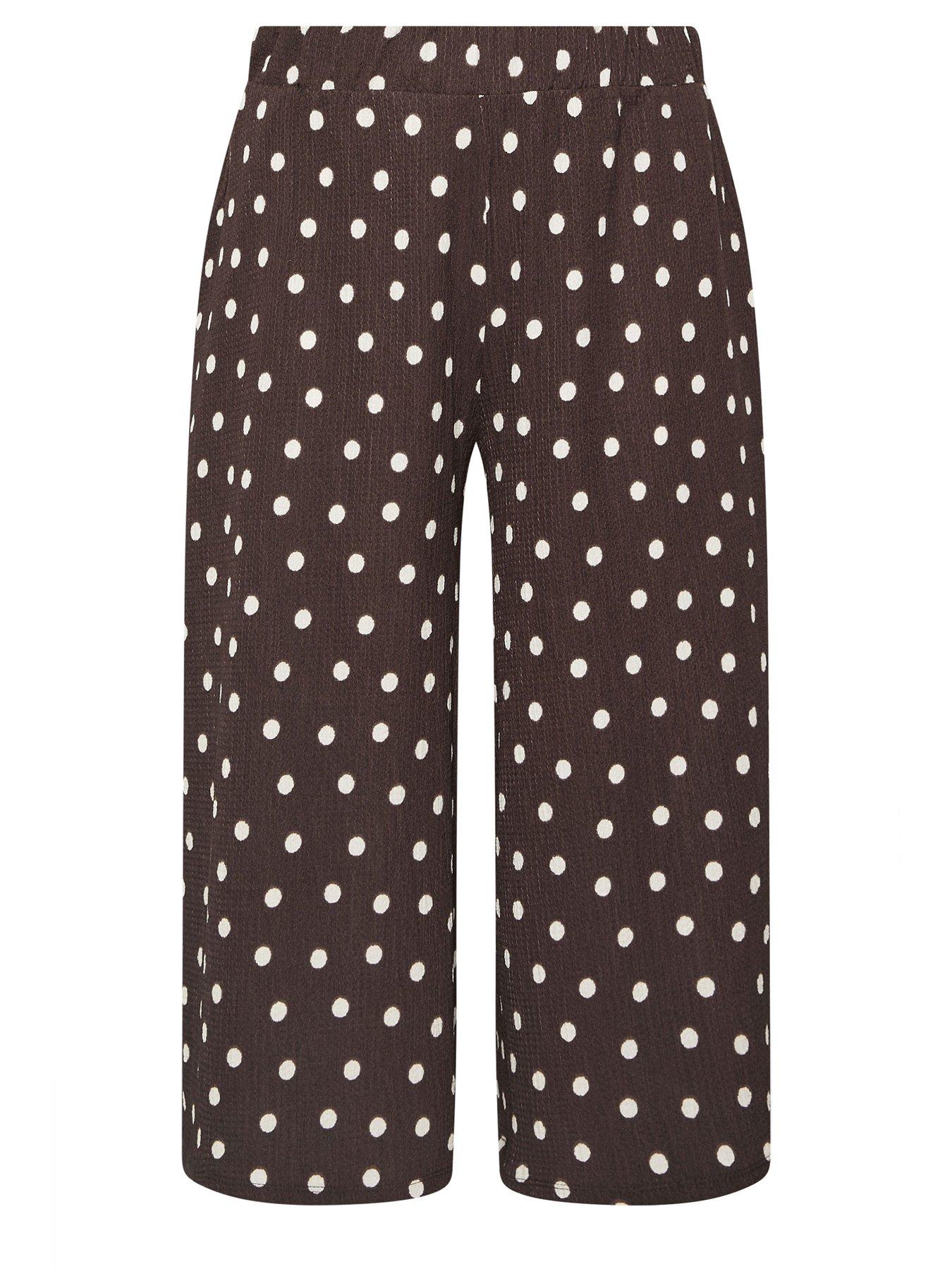 Image 5 of 5 of Yours Curve Polka Dot Printed Jersey Culotte - Brown