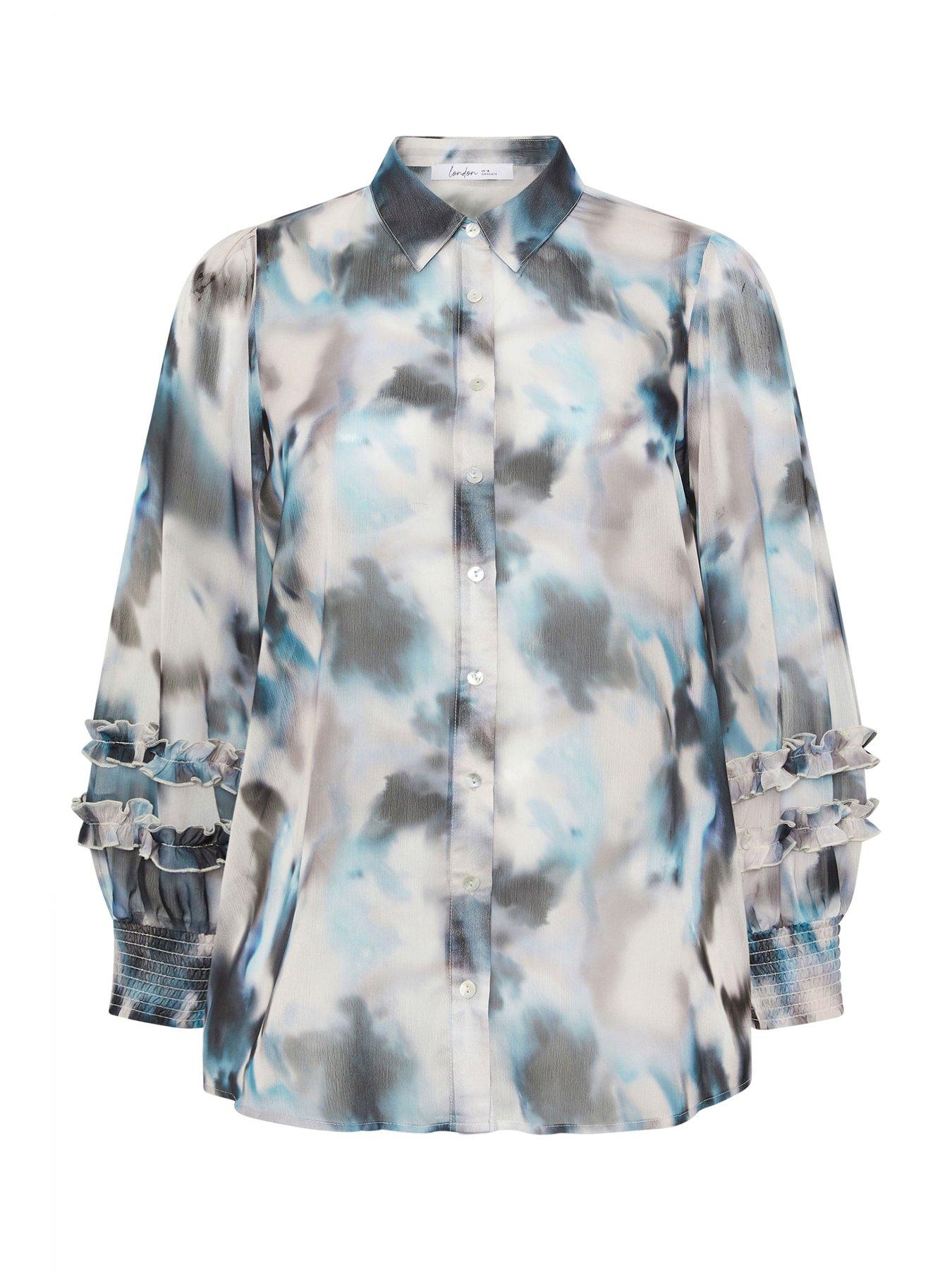 Image 5 of 5 of Yours Curve Abstract Print Cuffed Shirt - Cream