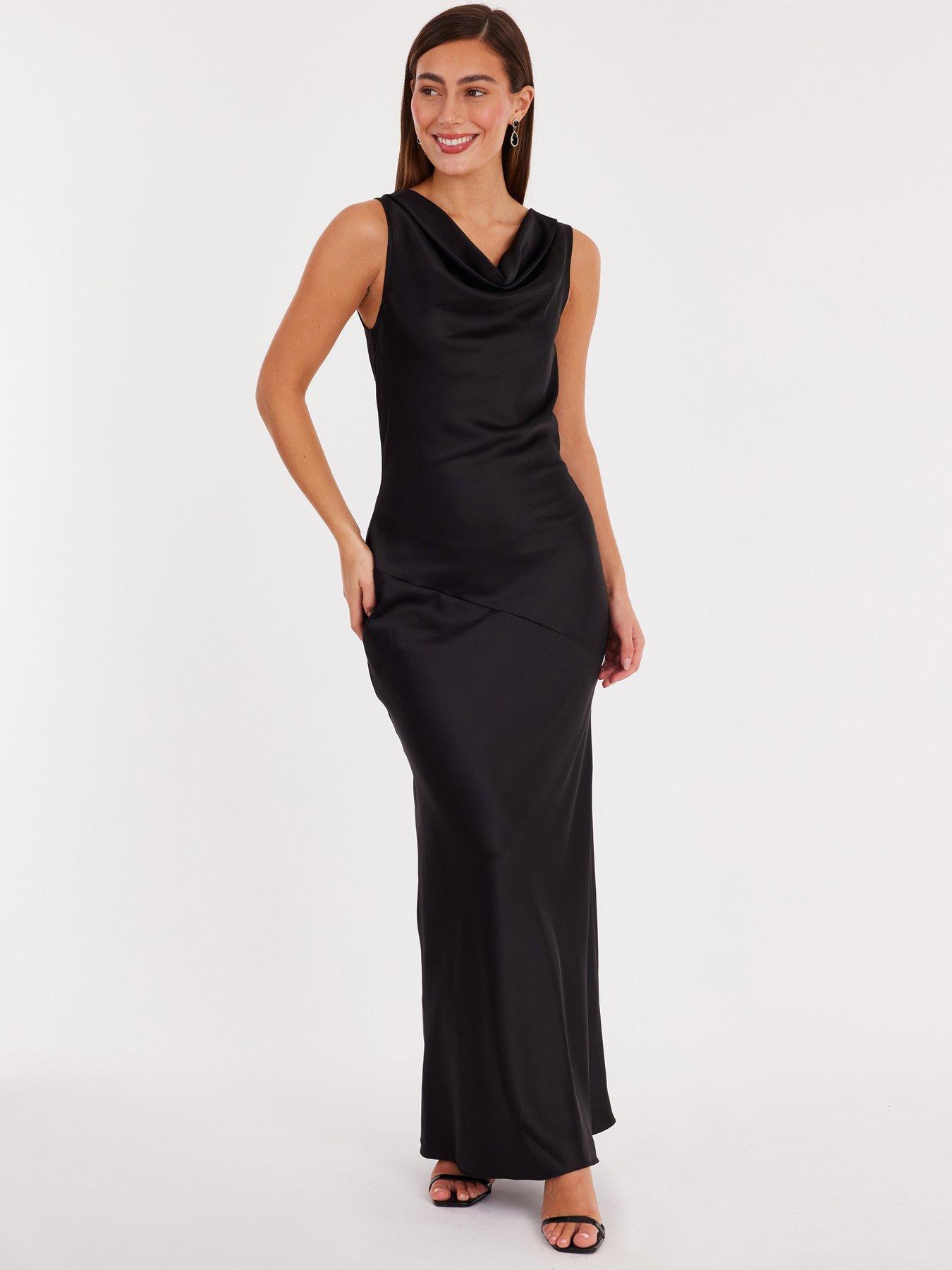 Quiz Black Satin Cowl Neck Maxi Dress