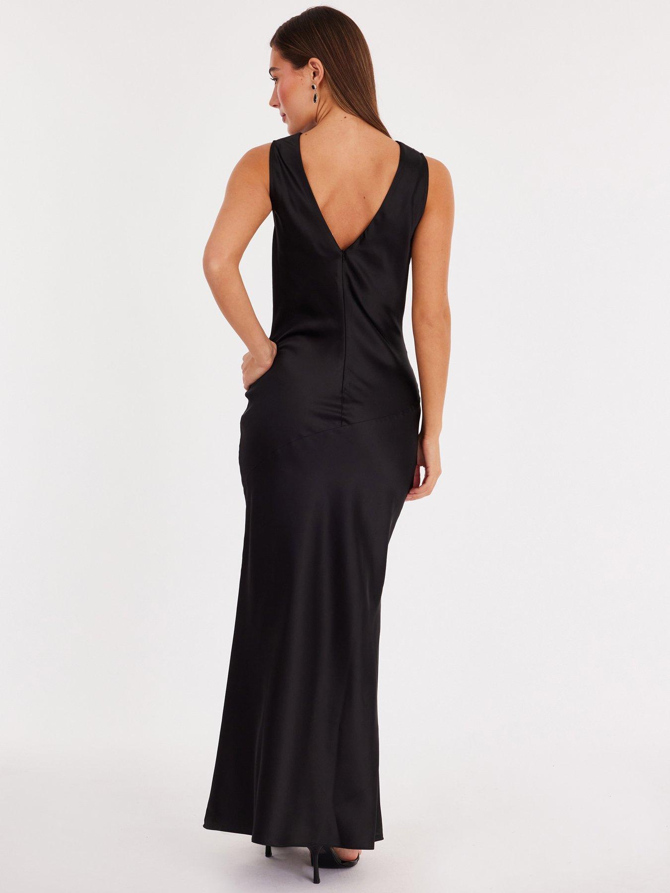 Image 2 of 6 of Quiz Black Satin Cowl Neck Maxi Dress