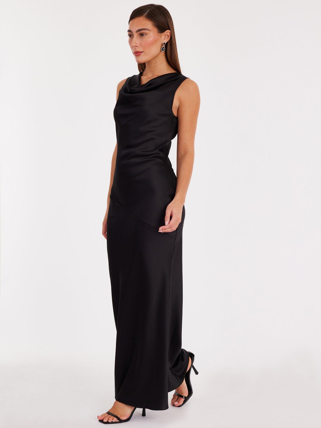 Image 3 of 6 of Quiz Black Satin Cowl Neck Maxi Dress