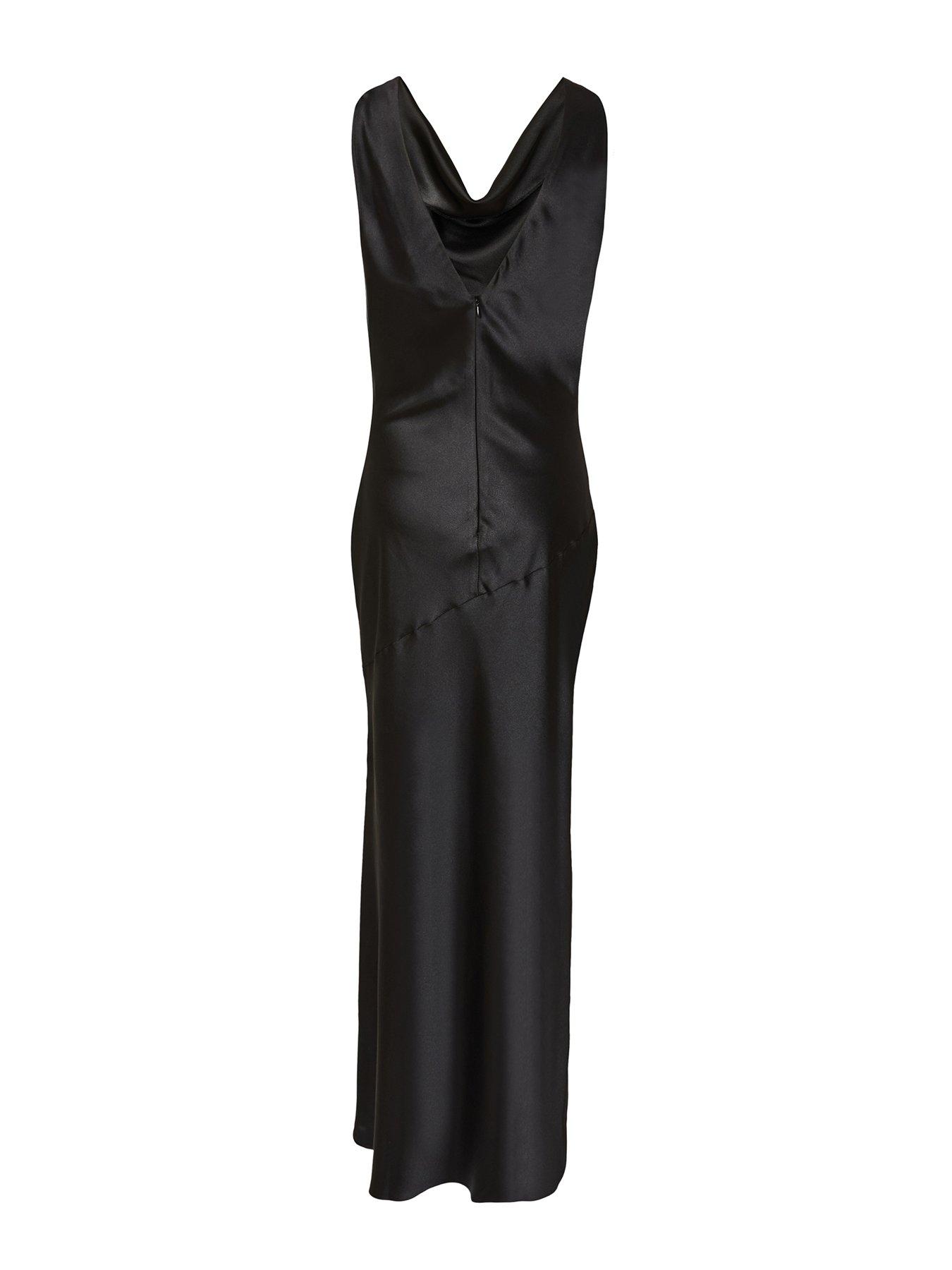 Image 4 of 6 of Quiz Black Satin Cowl Neck Maxi Dress