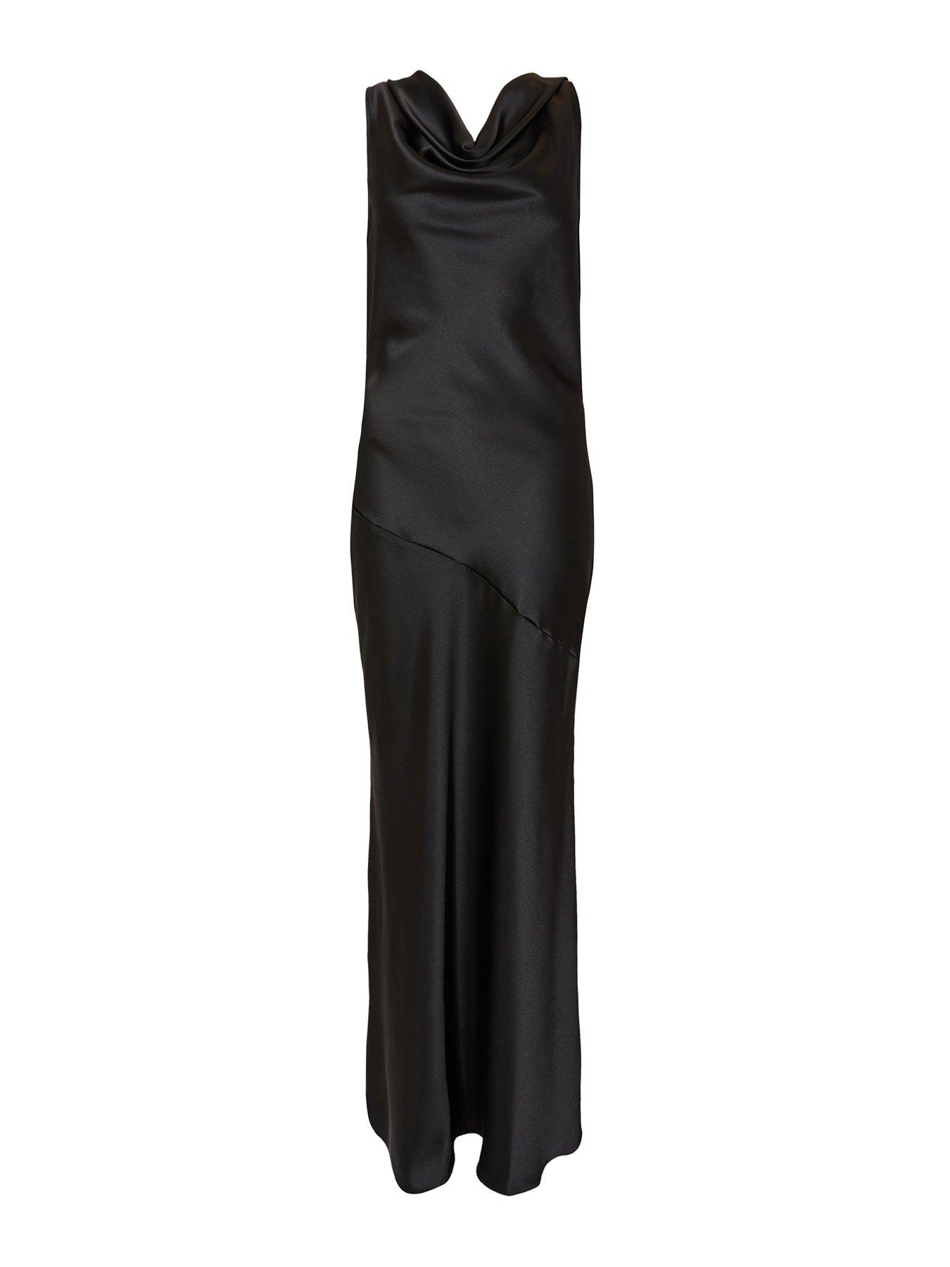 Image 5 of 6 of Quiz Black Satin Cowl Neck Maxi Dress