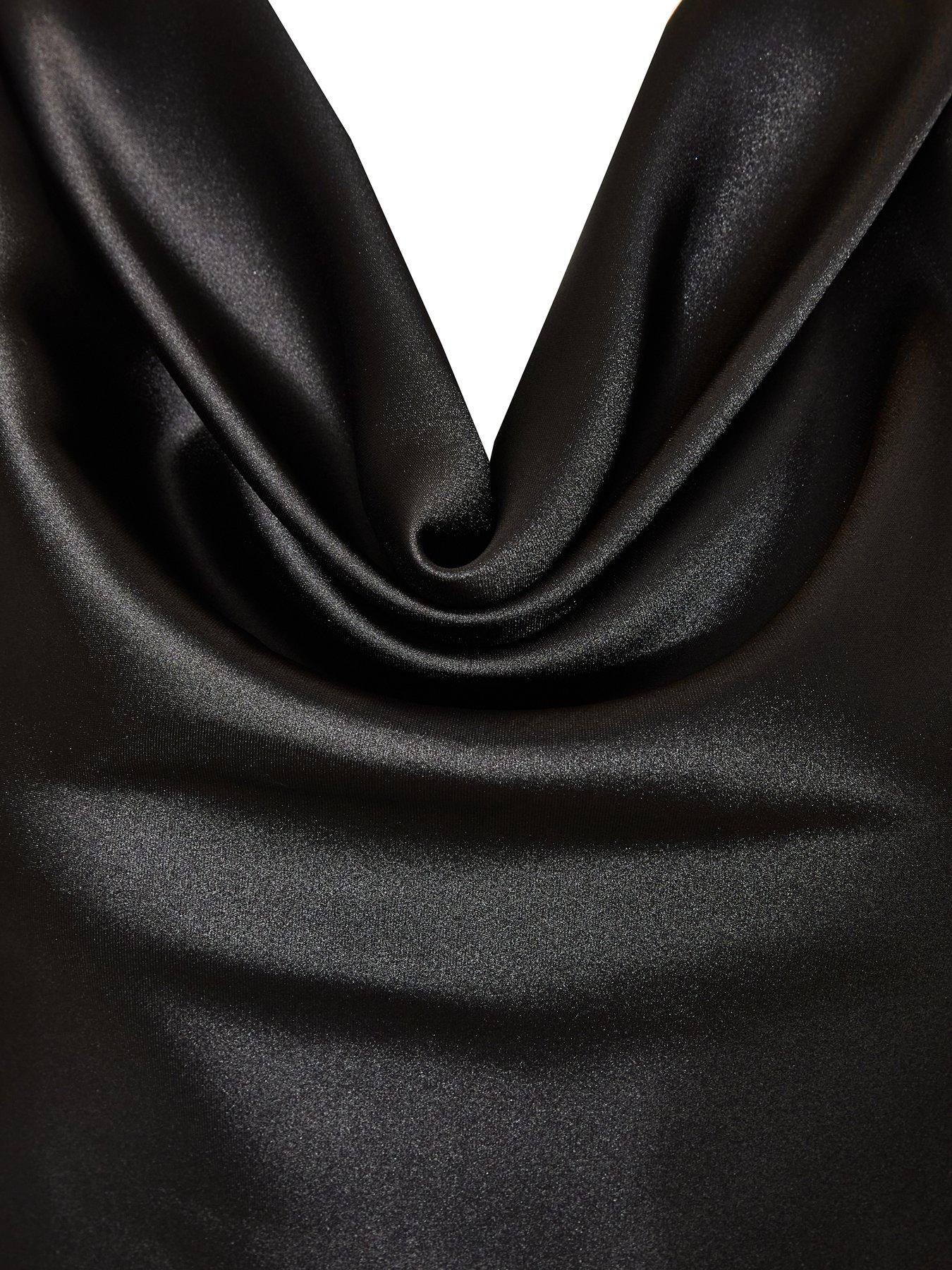 Image 6 of 6 of Quiz Black Satin Cowl Neck Maxi Dress