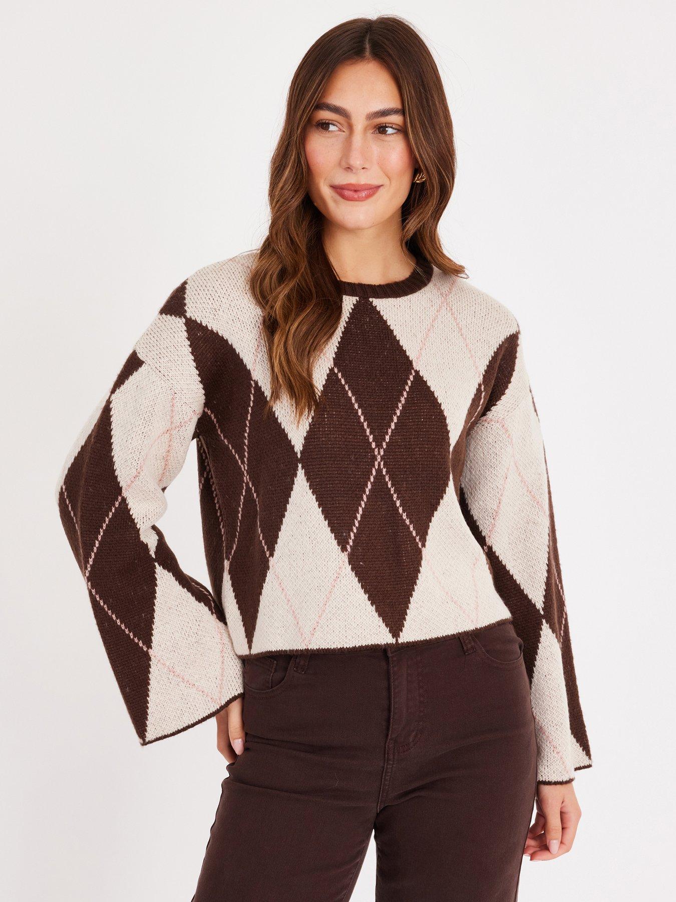 Quiz Brown Argyle Print Knitted Jumper