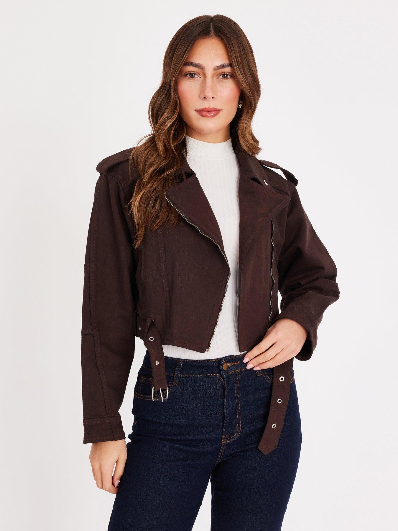 Quiz Brown Denim Biker Jacket