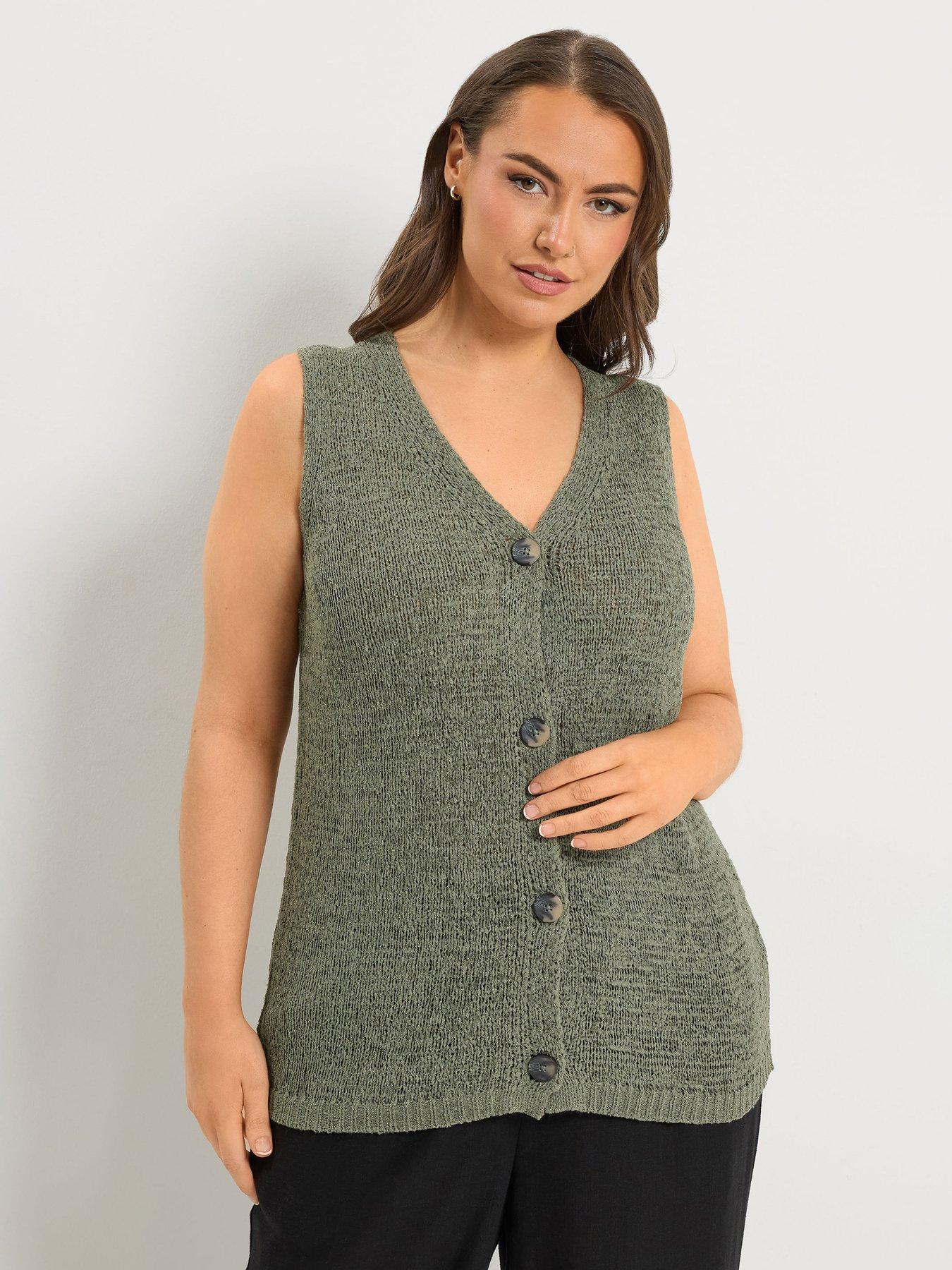 Yours Curve Knitted Waistcoat - Green
