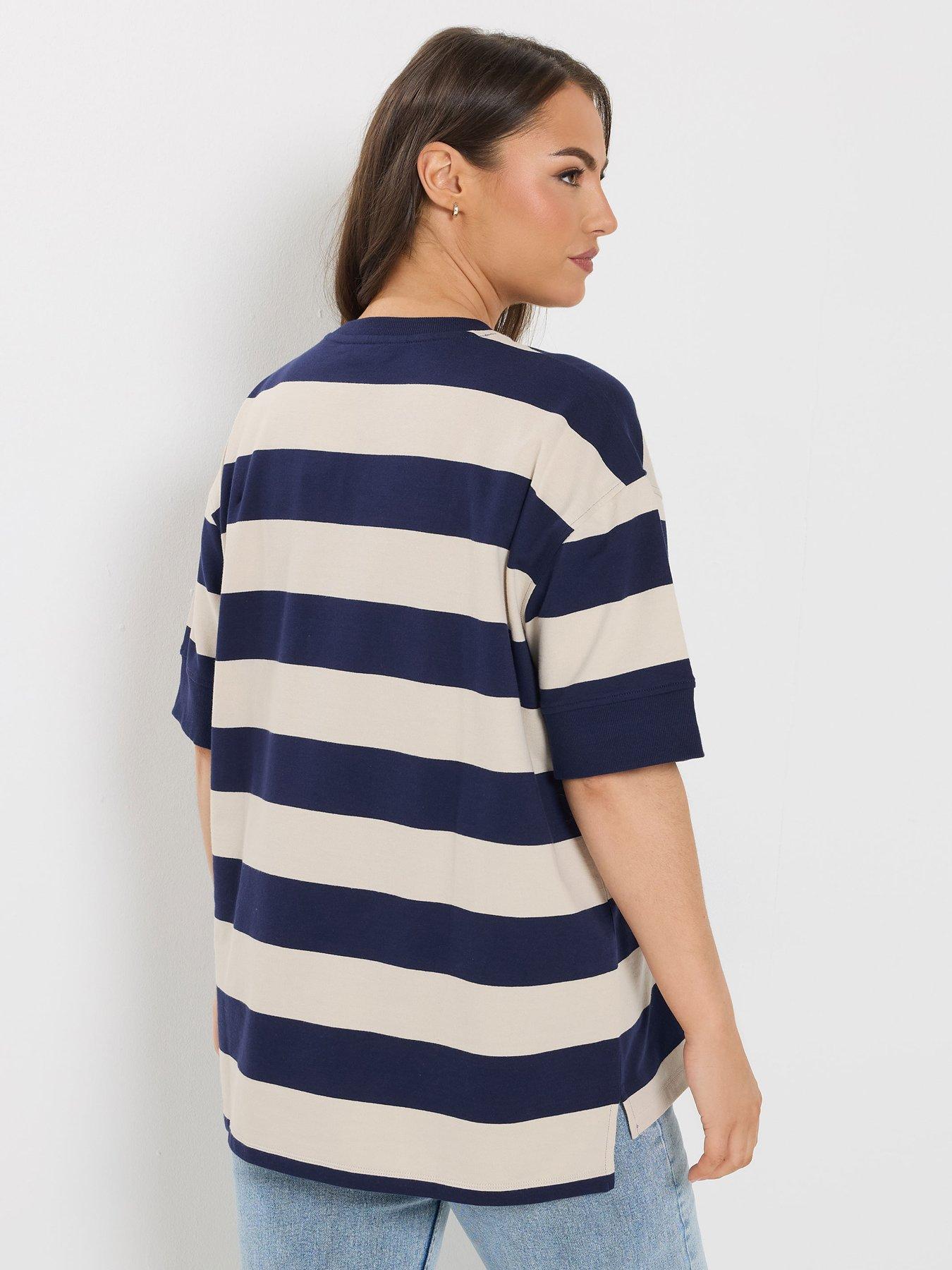 Image 2 of 5 of Yours Curve Striped Heavyweight T-Shirt - Blue