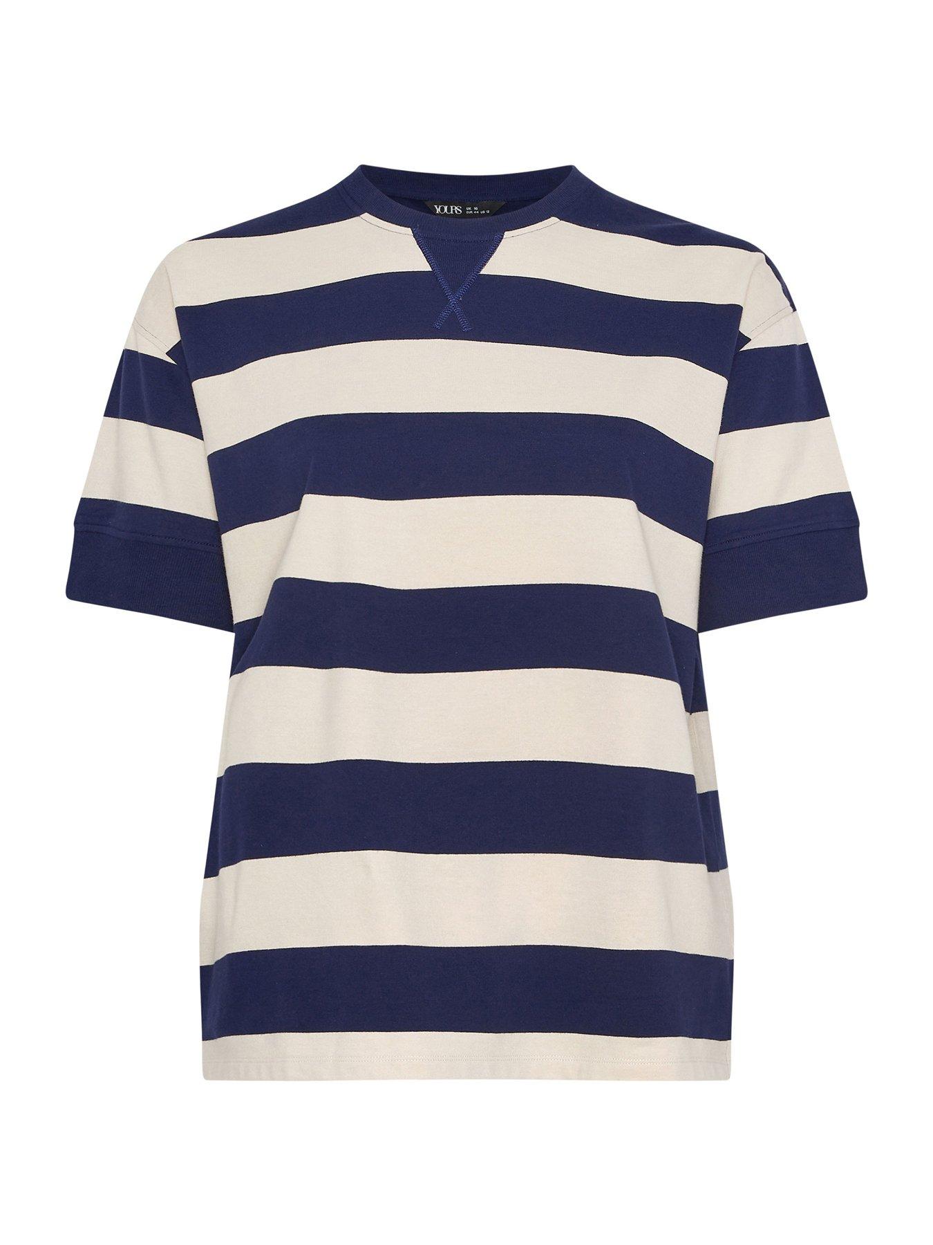 Image 5 of 5 of Yours Curve Striped Heavyweight T-Shirt - Blue