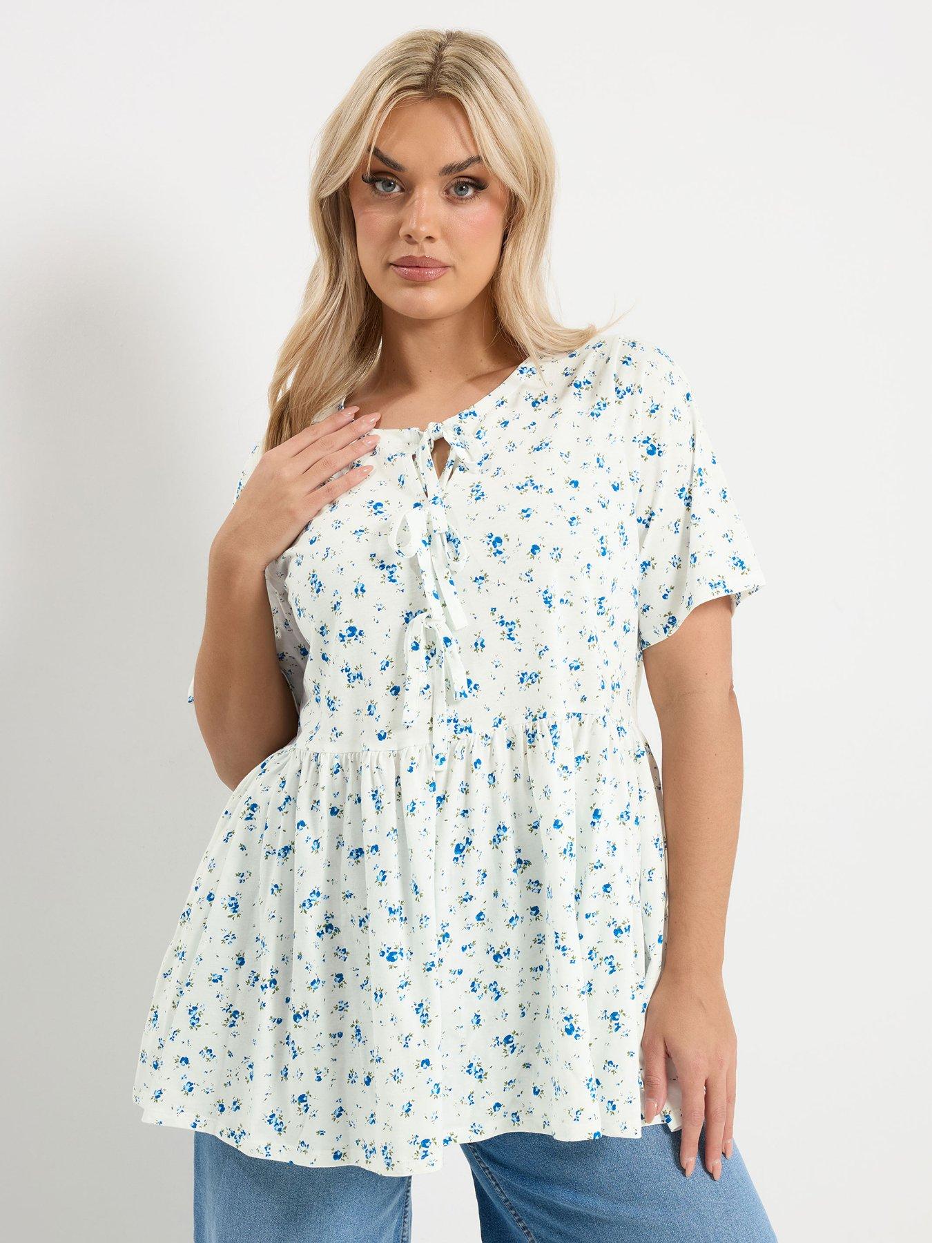 Yours Curve Bow Front Peplum Top - Cream