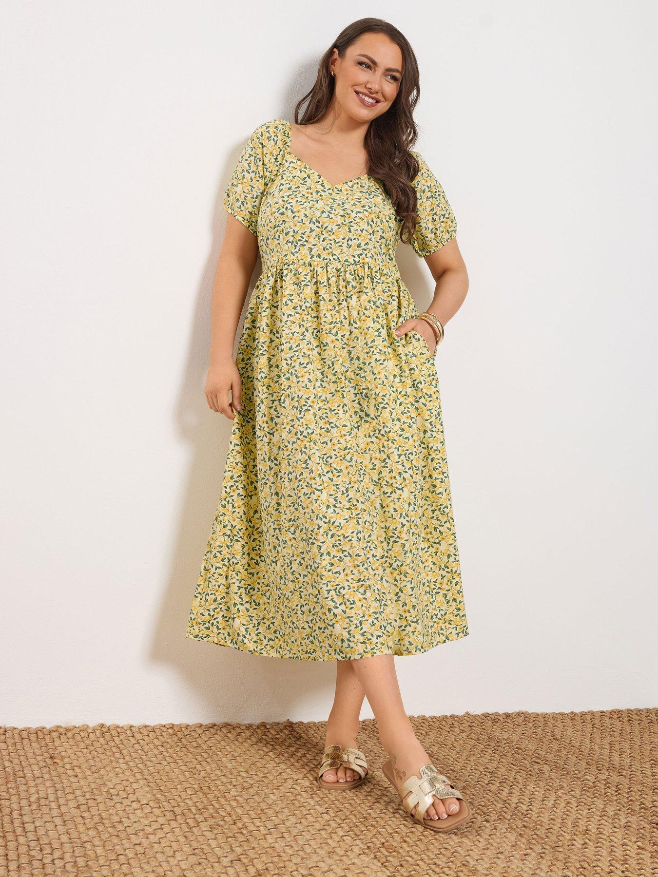 Yours Curve Puffed Short Sleeve Midaxi Dress - Yellow