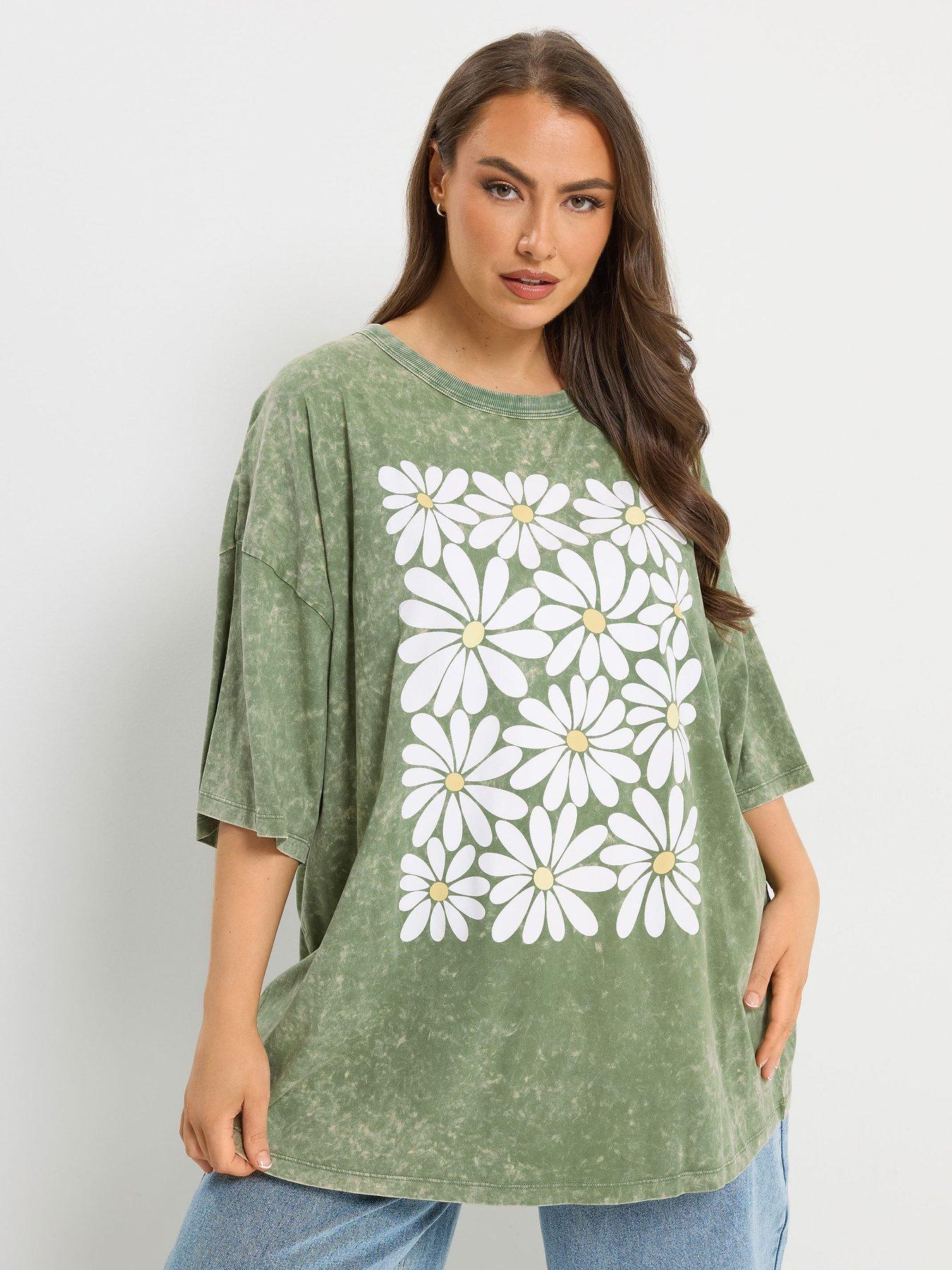 Yours Curve Placement Boxy T-Shirt - Green