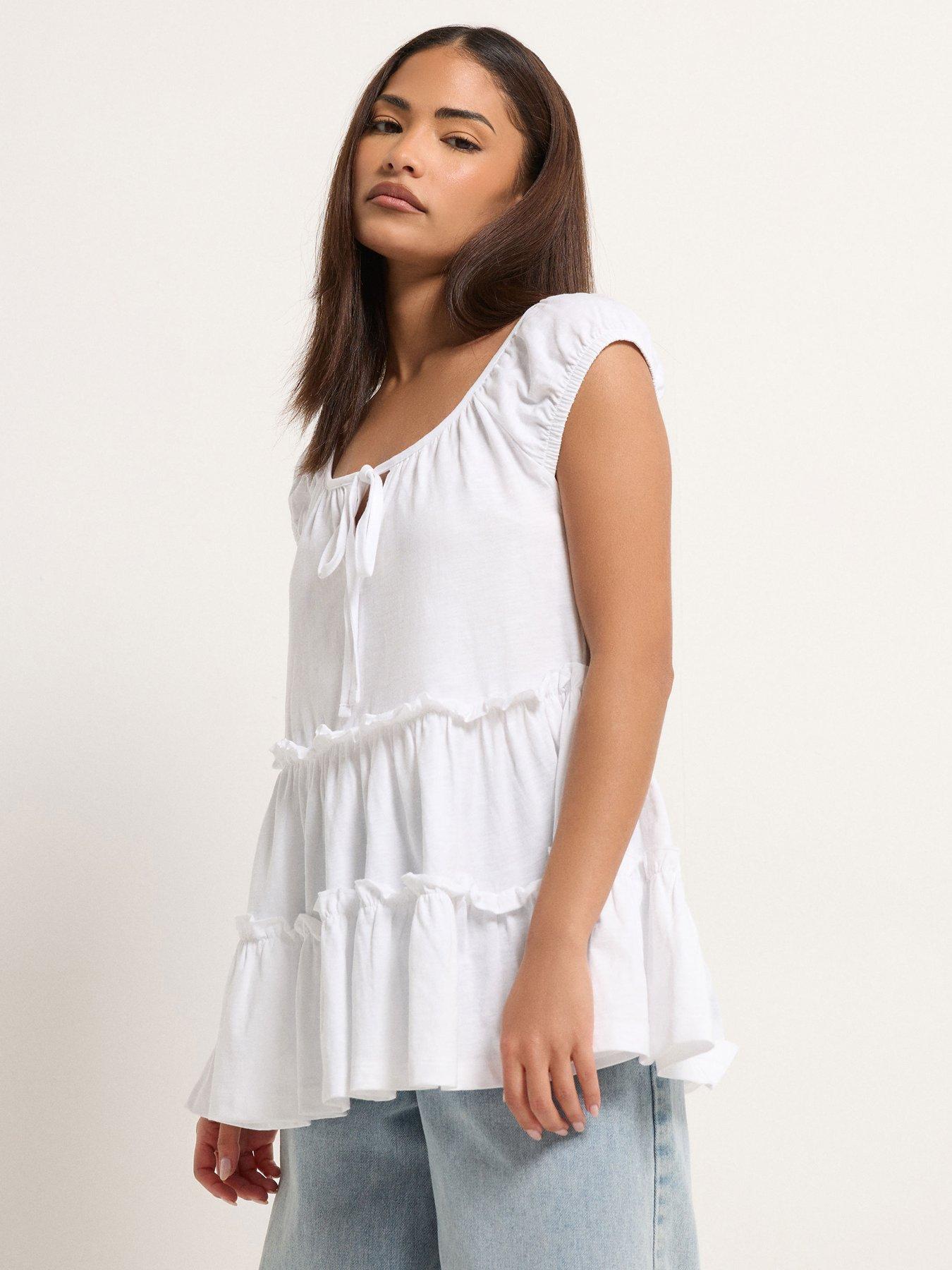 PixieGirl Petite Short Sleeve Tiered Top - White