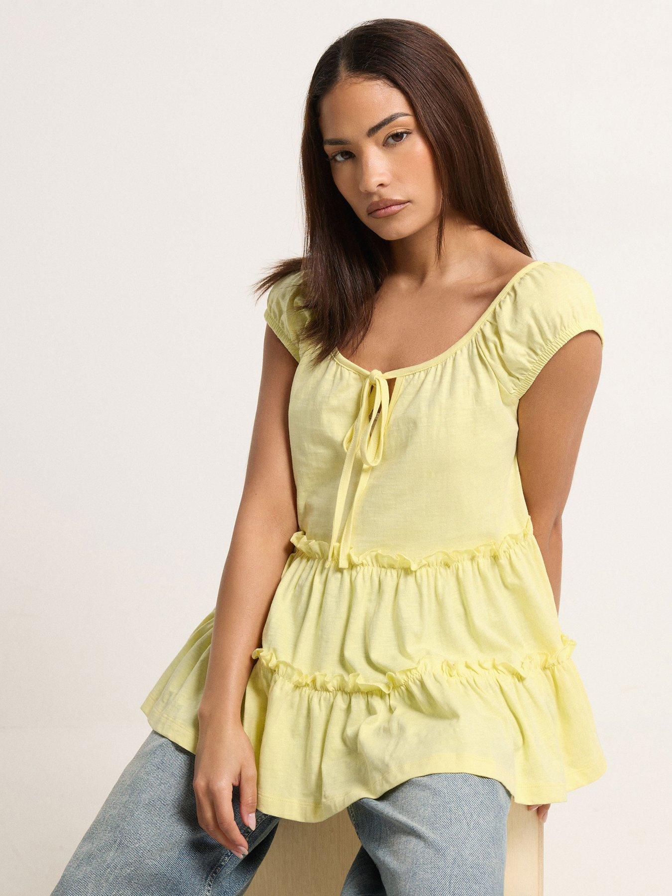 PixieGirl Petite Lemon Short Sleeve Tiered Top - Yellow
