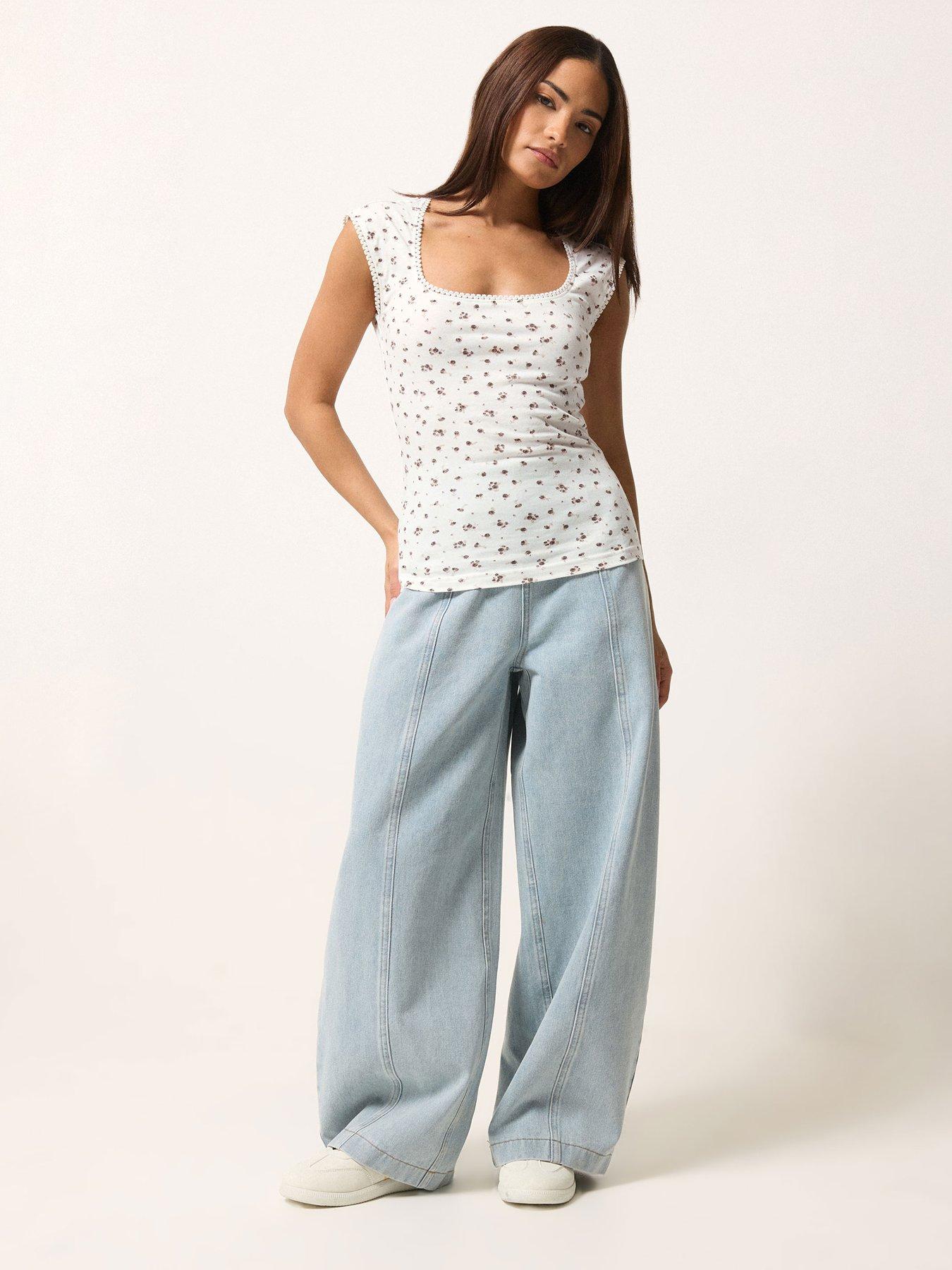 Image 3 of 5 of PixieGirl Petite 2 Pack Ditsy Square Neck Vest