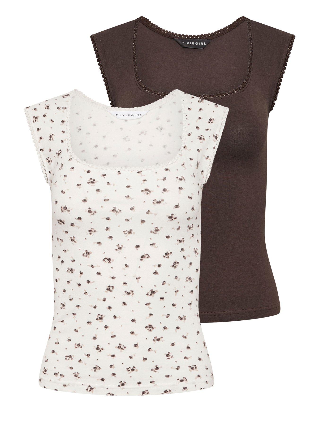 Image 5 of 5 of PixieGirl Petite 2 Pack Ditsy Square Neck Vest