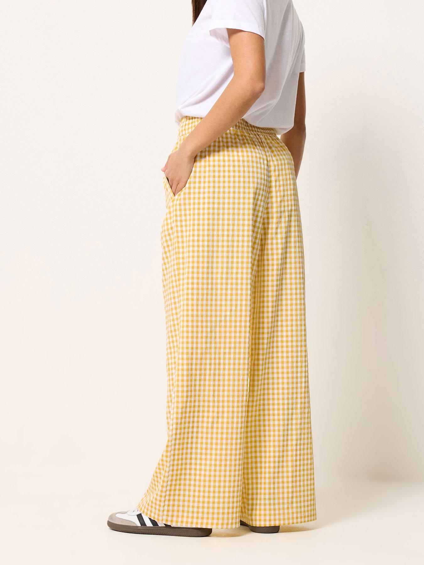 Image 2 of 6 of PixieGirl Petite Gingham Shirred Waist Wide Leg Trousers